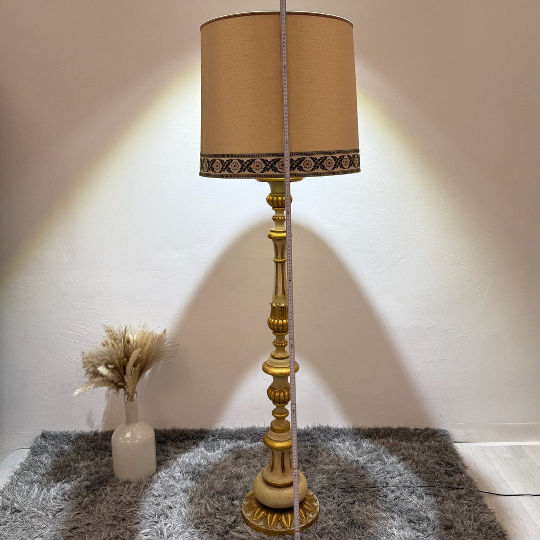 Prachtvolle Florentiner Stehlampe 4-flammig Vergoldetes Holz Italien 60er 174cm
