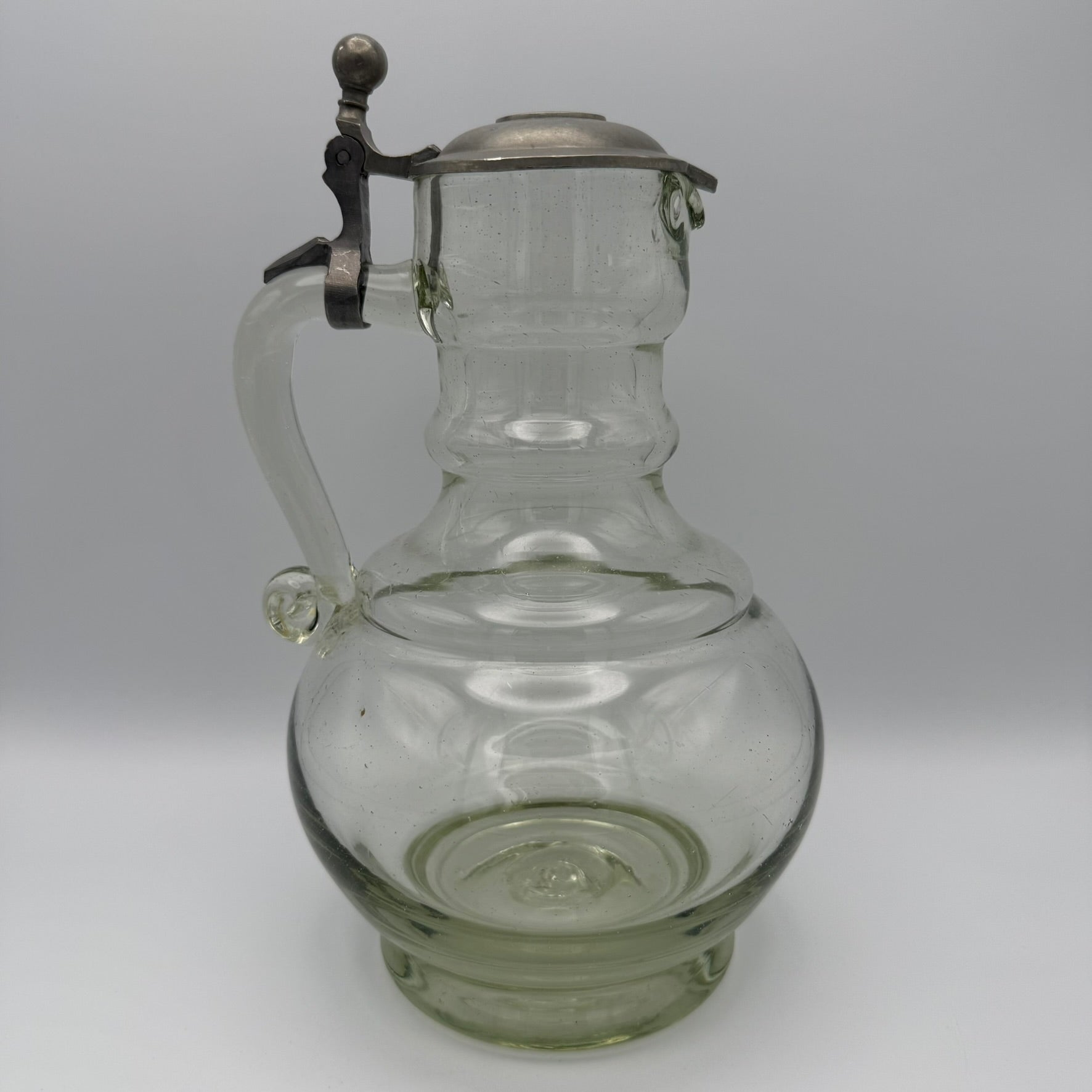 Antikes Waldglas Wein Krug I Zinndeckel I Mundgeblasen Abriss I Historismus um 1900 I 25 cm Showroom Ansbach