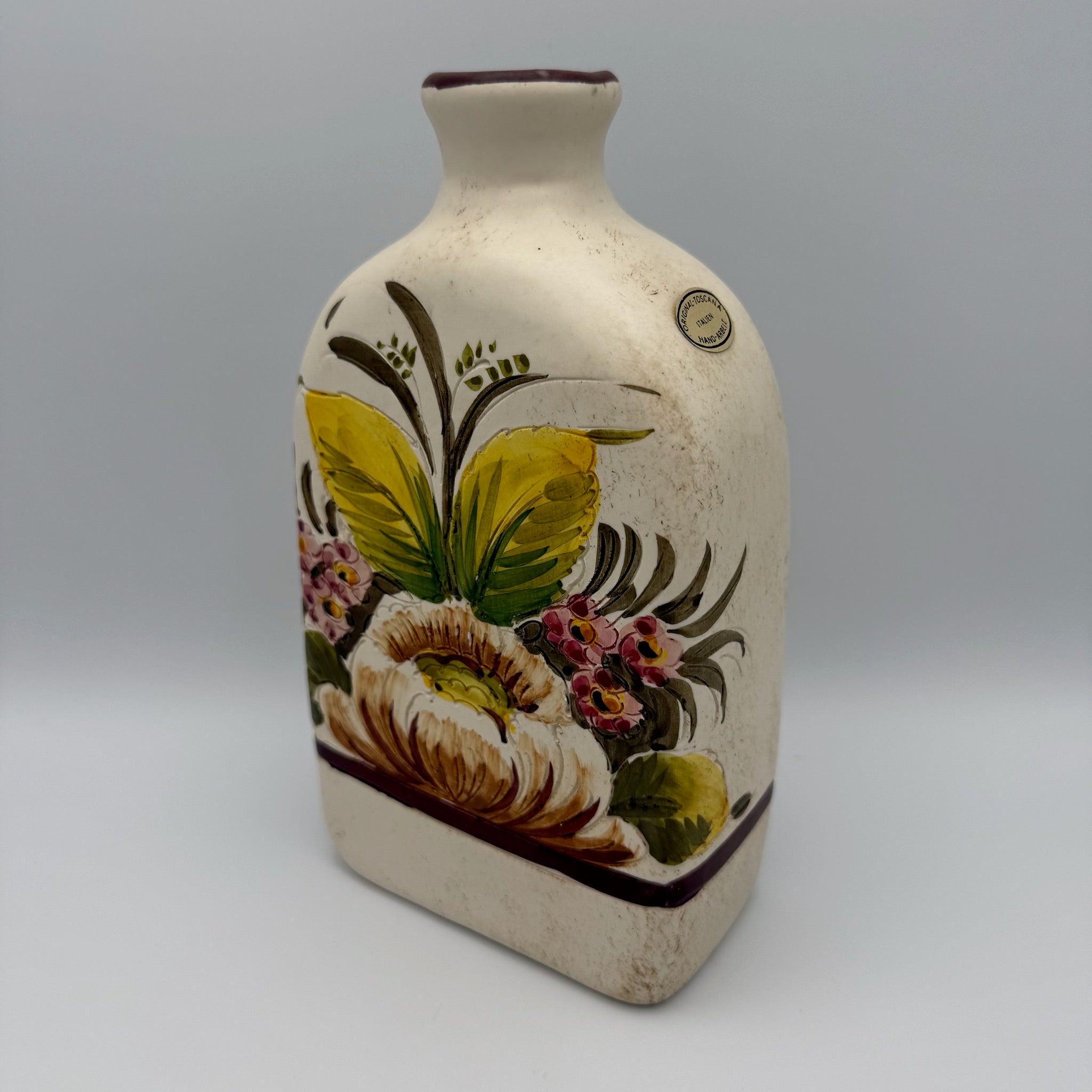 Original Toscana Keramik Flasche Handbemalt Blumen Blau Ölflasche Majolika Italien Showroom Ansbach