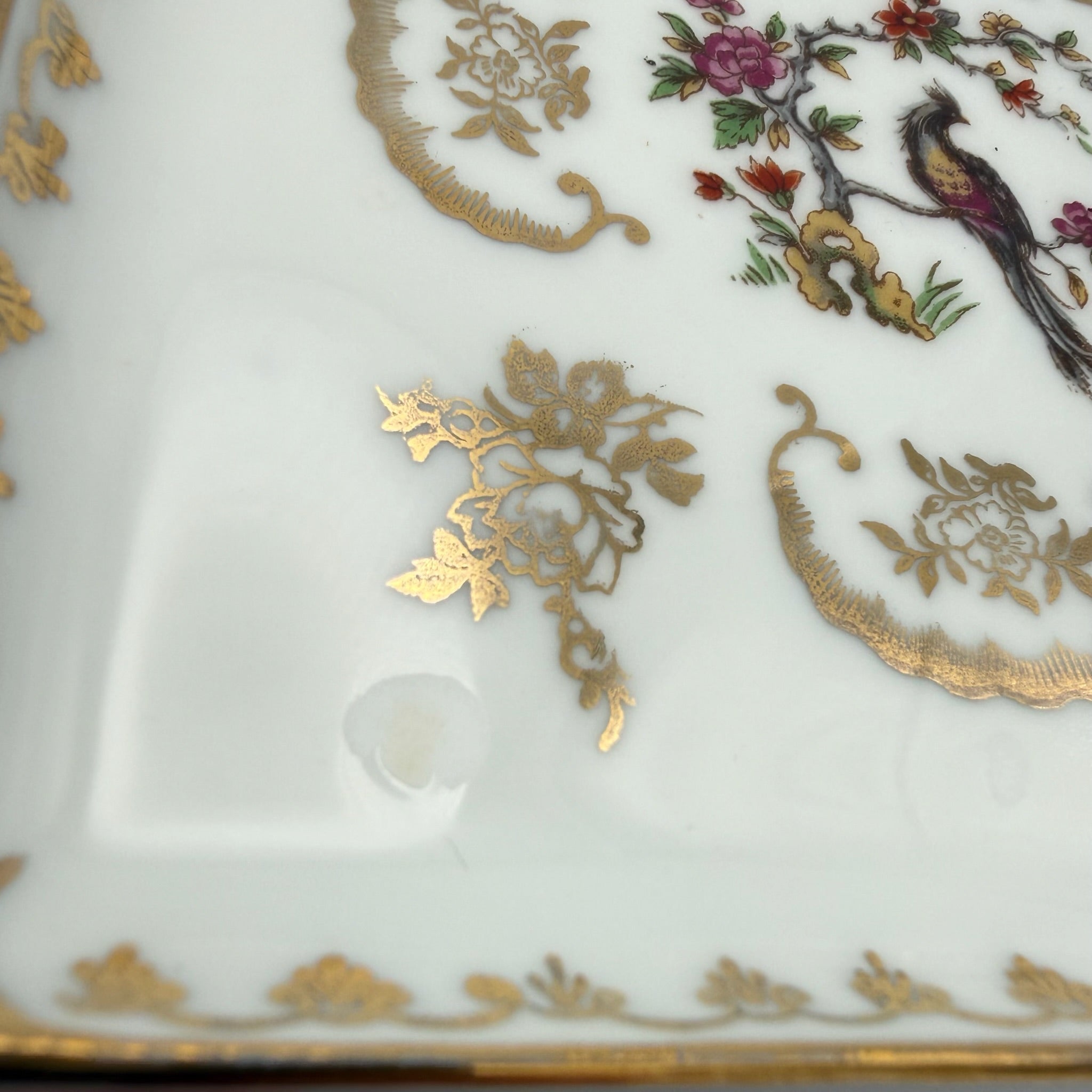 Antiker Limoges Teller I Quadratisch I Vögel Handbemalt I Chavagnac I Um 1900 Limoges