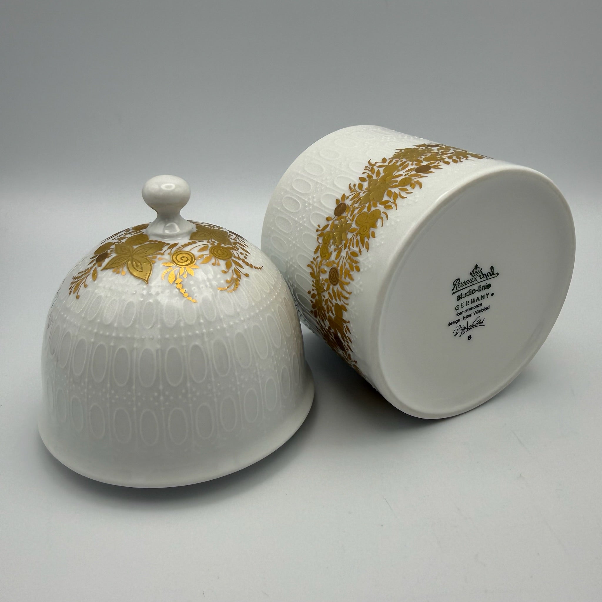 Rosenthal Deckeldose Romanze in Gold I Design Bjørn Wiinblad I studio-linie Zuckerdose I Vintage 15 cm Rosenthal