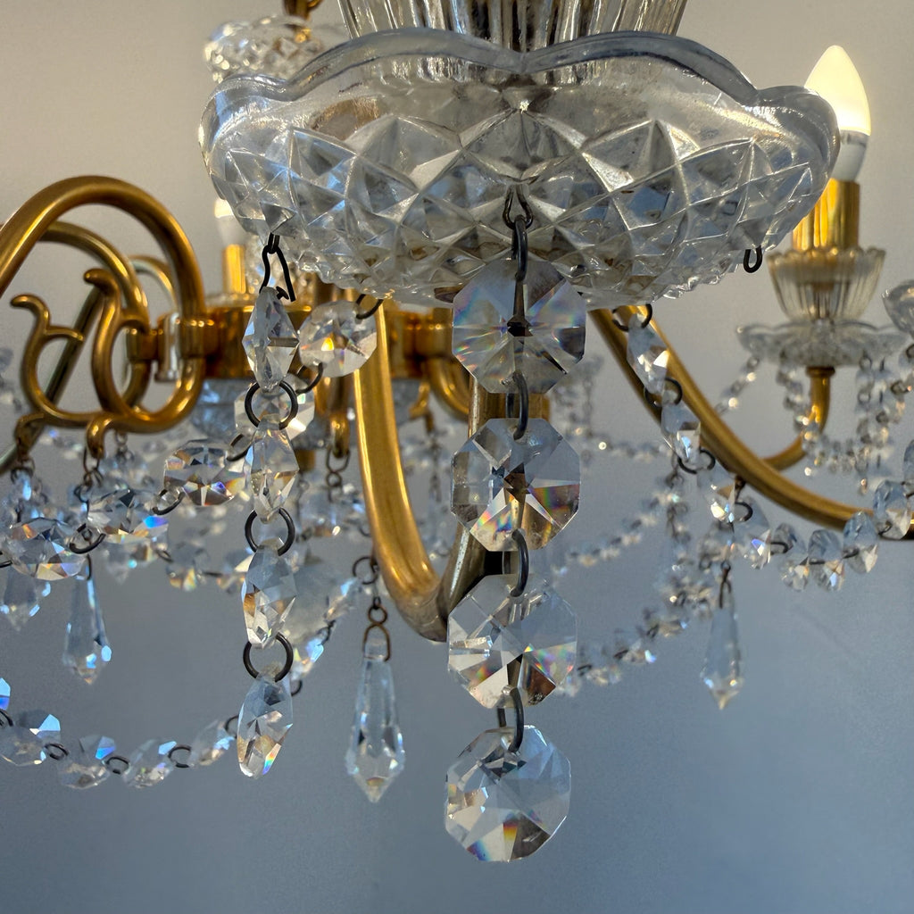 Prachtvoller 8-flammiger Kristall-Kronleuchter um 1960 I 14 Karat Echtgold-Vergoldung I Schweres Bleikristall Prunk-Chandelier 74 cm Showroom Ansbach
