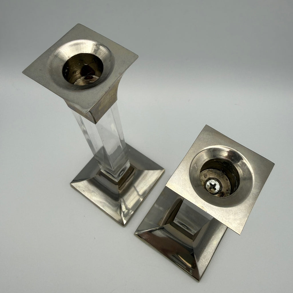 Paar Vintage Kerzenständer Lucite Acryl Silber Hollywood Regency 70er 80er Showroom Ansbach