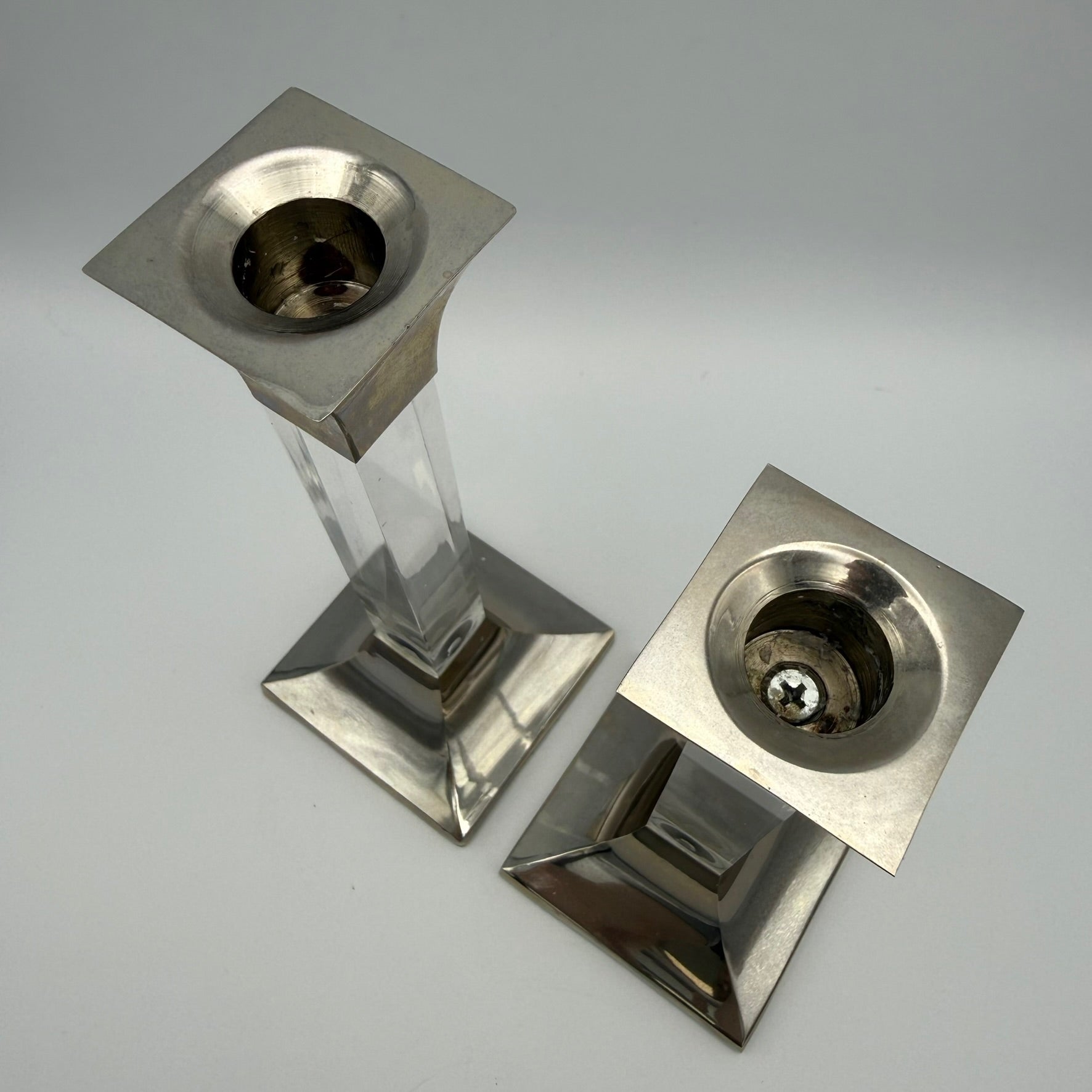 Paar Vintage Kerzenständer Lucite Acryl Silber Hollywood Regency 70er 80er Showroom Ansbach