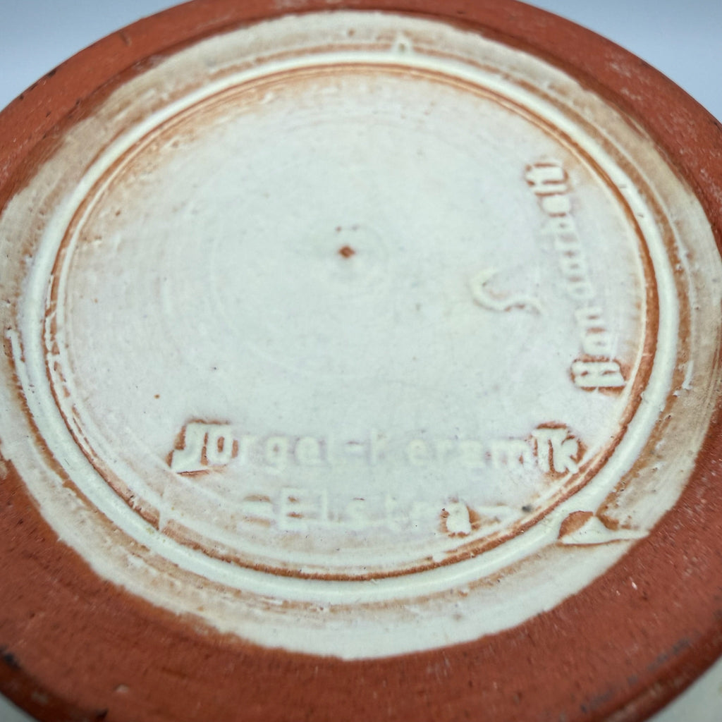 Jürgel Keramik Elstra Studio-Vase I Rillenhals Creme Braun I DDR Kunsthandwerk 1970er I Boho Vintage 19,3 cm Jürgel Keramik