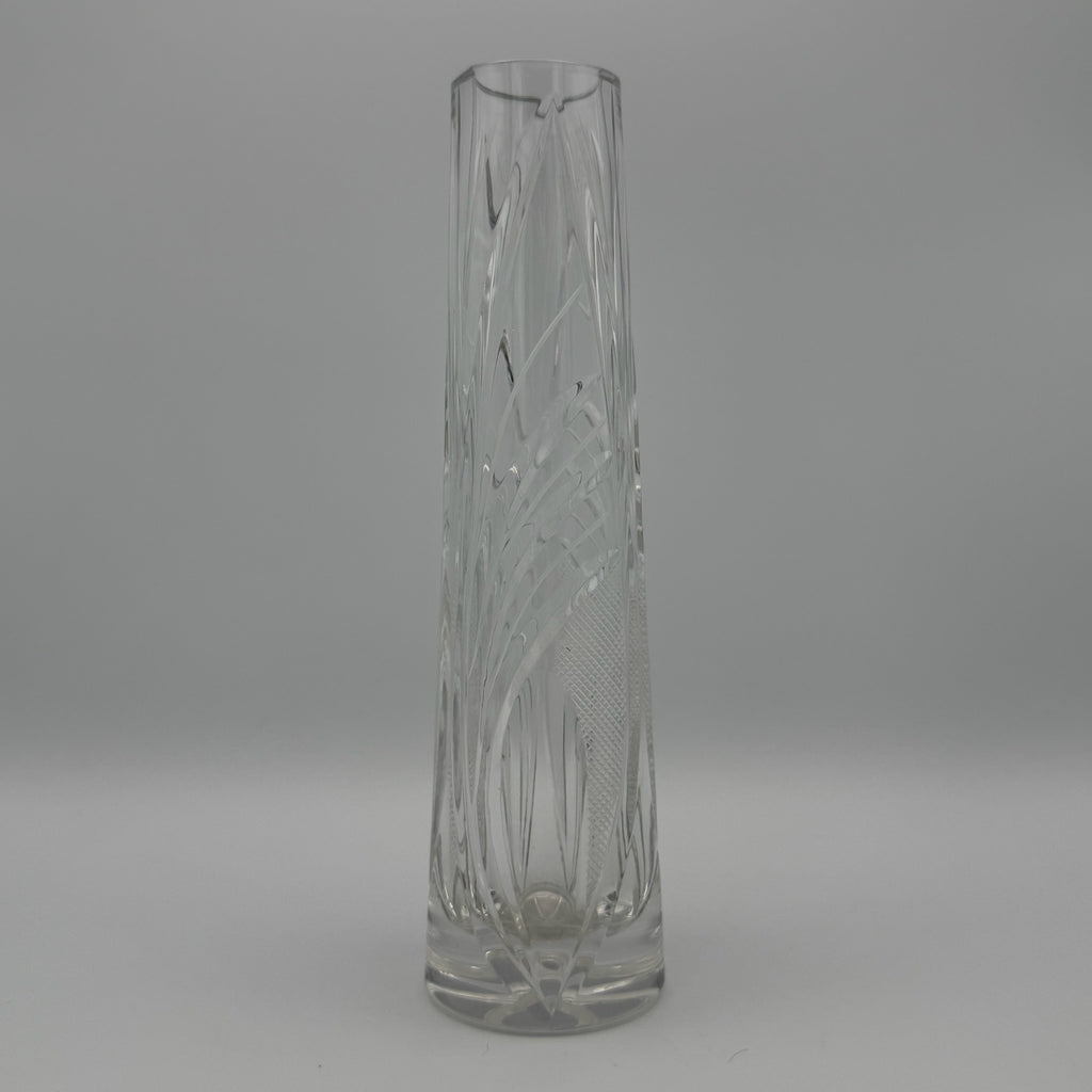 Vintage Kristallglas Vase I Zylindrisch I Geometrischer Schliff I Eisboden I 22 cm Showroom Ansbach
