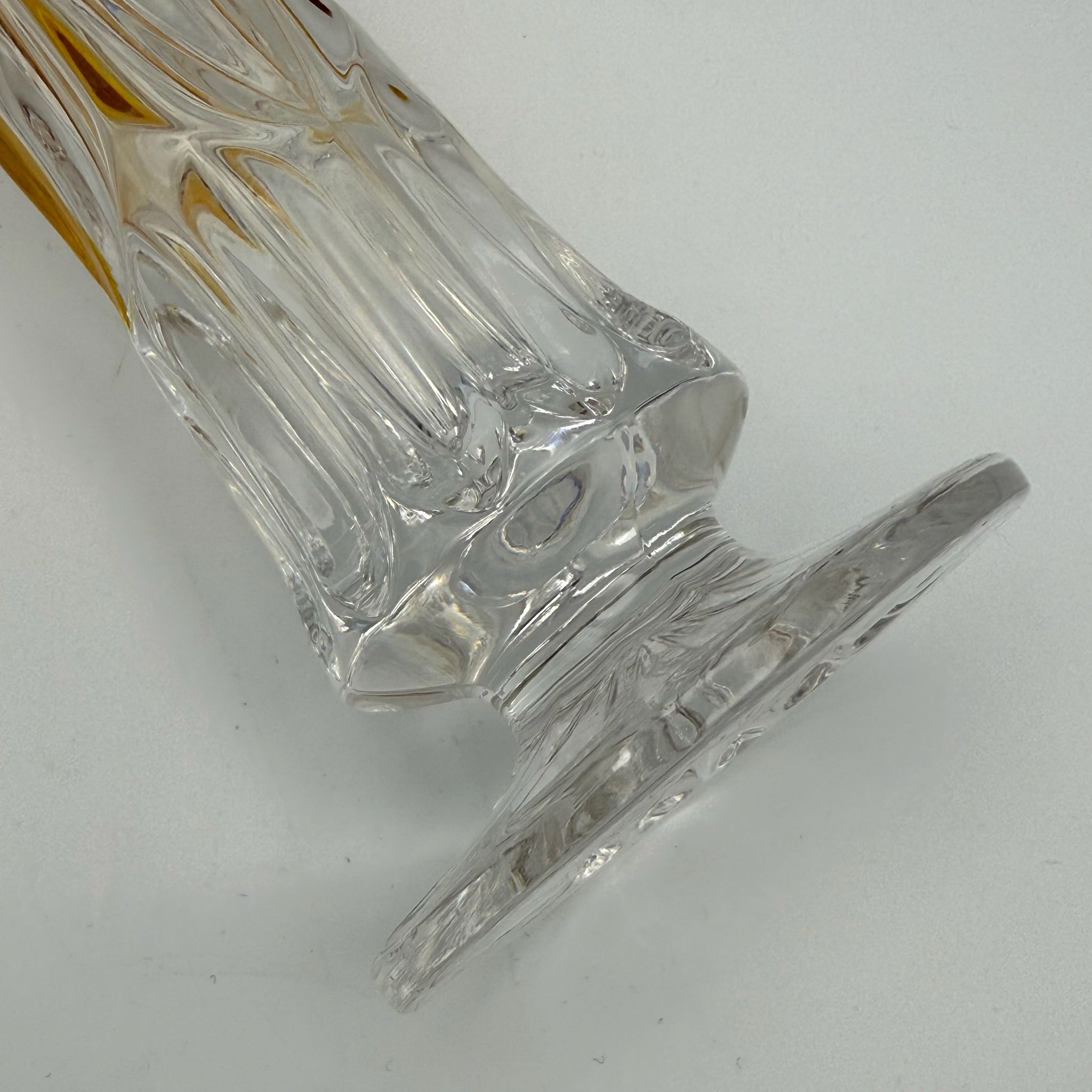 Vintage Kristall Vase Böhmen Bernstein Überfang Keilschliff Blume Medaillon edel Showroom Ansbach