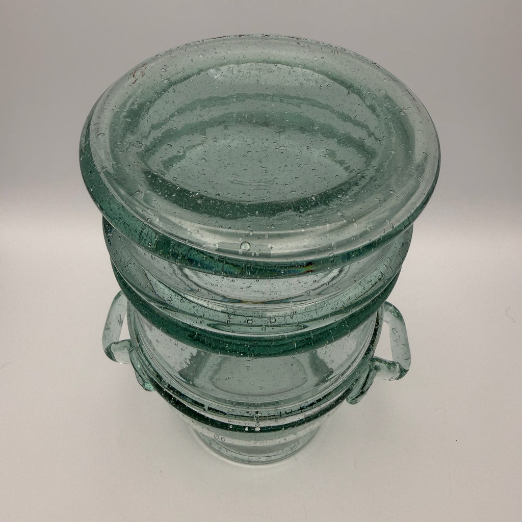 Schwere Vintage Glasvase mit 2 Henkeln I Mundgeblasen I Amphorenform Mid-Century Kunstglas I Makellos 21 cm Showroom Ansbach