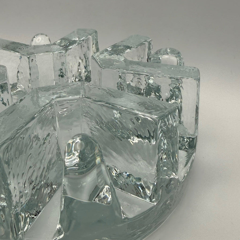 Massives Vintage Glas Stövchen I 1970er Eisglas Optik I Schwerer Teewärmer Brutalismus I Makellos 1,7 kg Showroom Ansbach