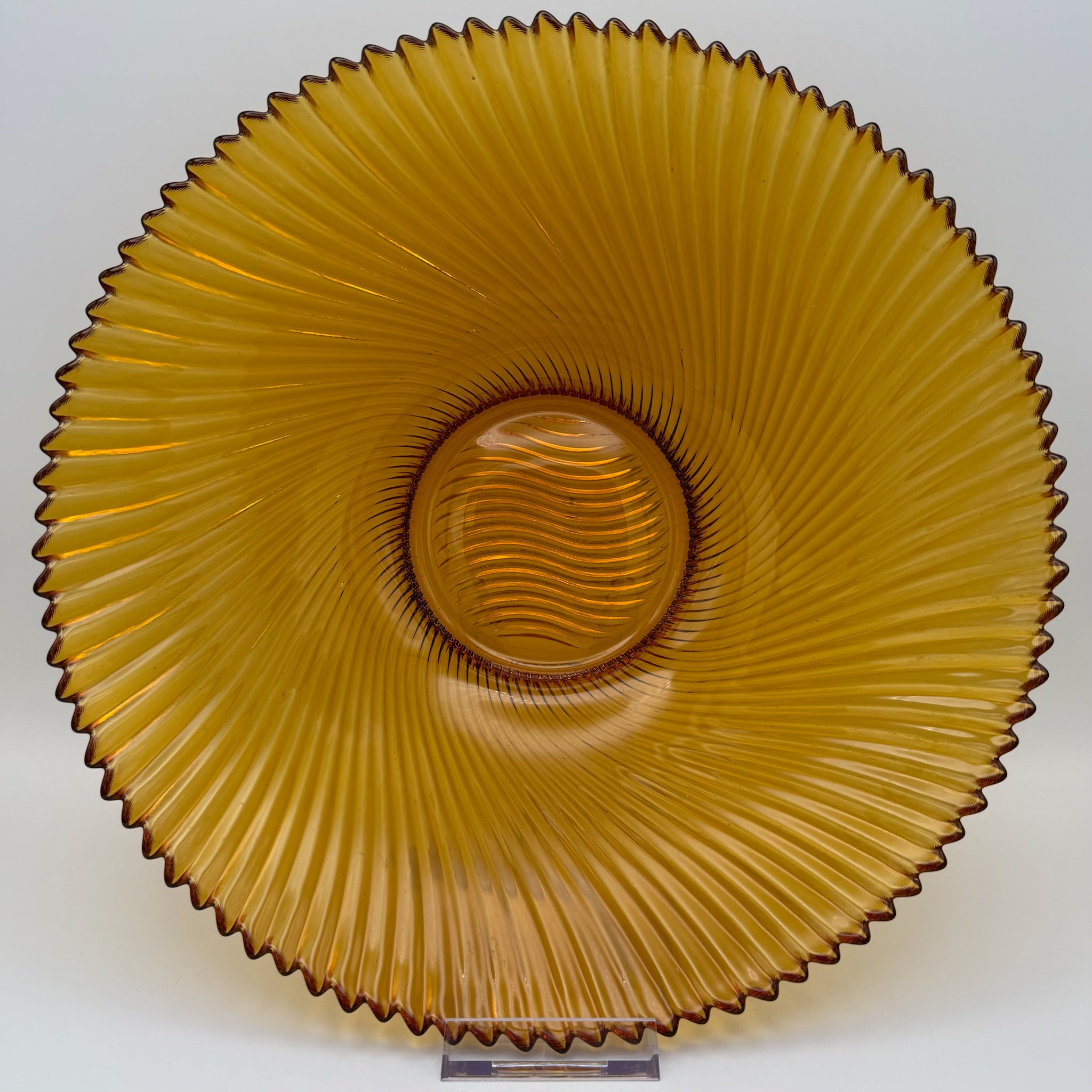 Große Vintage Glasschale Amber I Frankreich 1970er I Duralex / Arcoroc Stil I Obstschale Bernstein 28,8 cm Showroom Ansbach