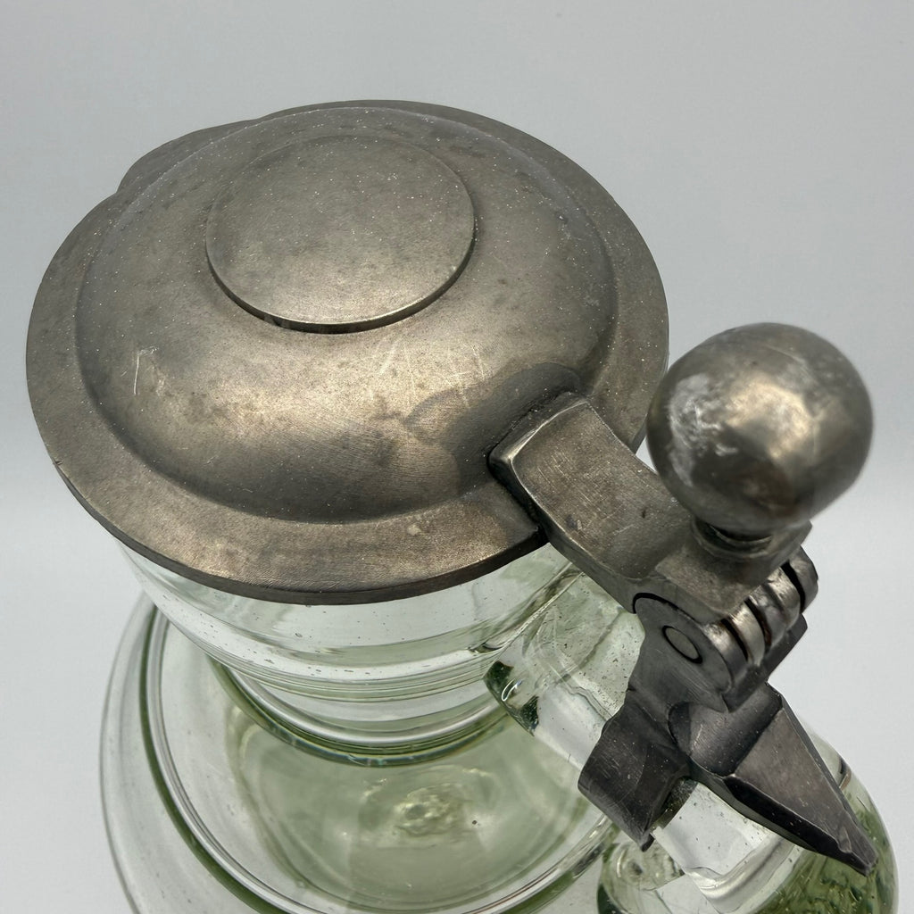 Antikes Waldglas Wein Krug I Zinndeckel I Mundgeblasen Abriss I Historismus um 1900 I 25 cm Showroom Ansbach