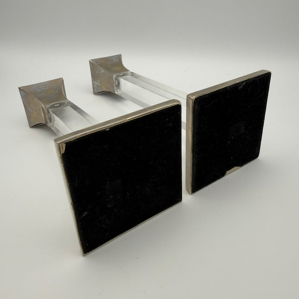 Paar Vintage Kerzenständer Lucite Acryl Silber Hollywood Regency 70er 80er Showroom Ansbach