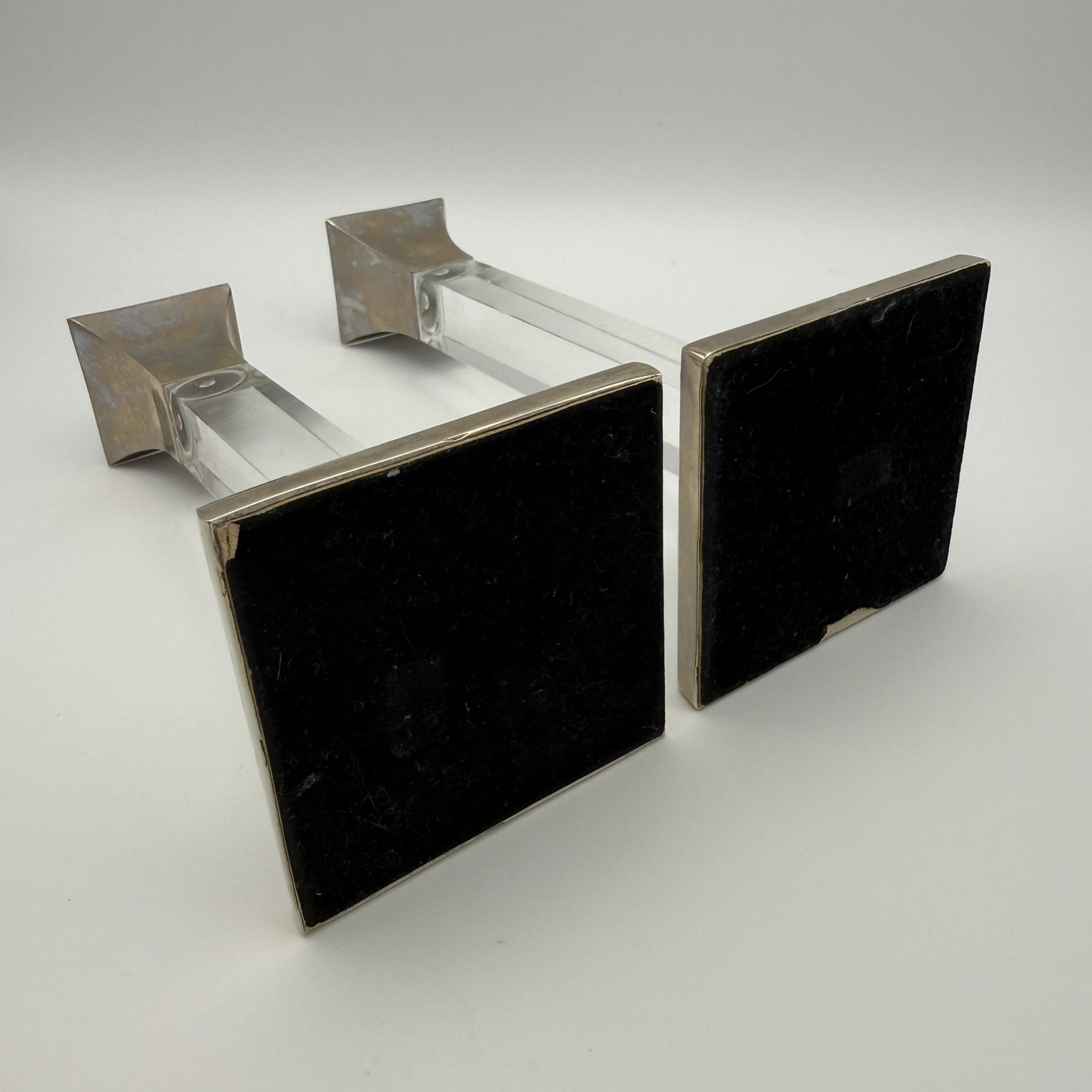 Paar Vintage Kerzenständer Lucite Acryl Silber Hollywood Regency 70er 80er Showroom Ansbach