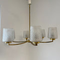 6-flammiger Mid-Century Messing Kronleuchter 1960er I Ikonische Bubble Glas Schirme I Satiniertes Noppenglas Deckenlampe 68 cm Showroom Ansbach