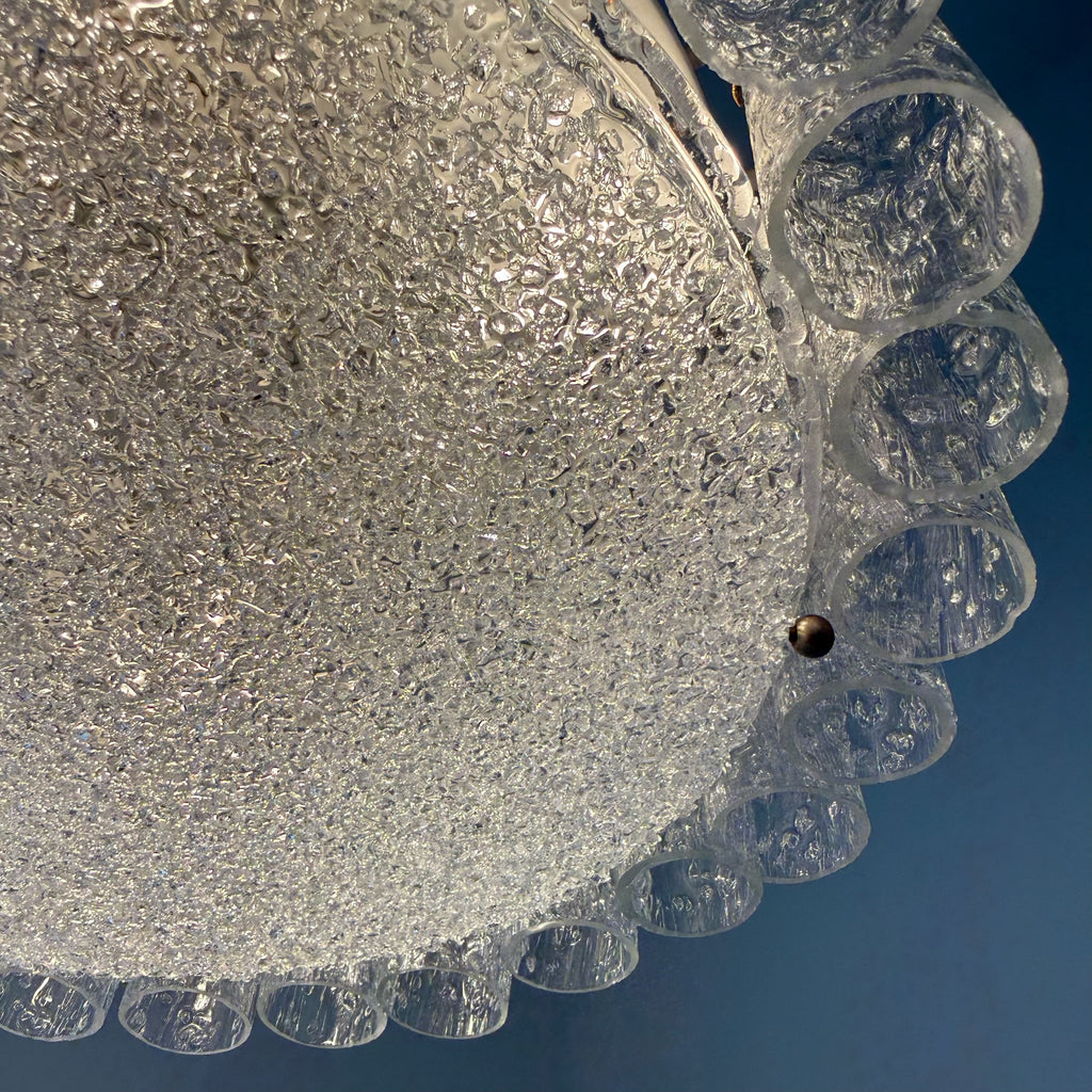 Kult Doria Leuchten Eisglas Plafonniere 40 cm I Monumentale Mid-Century Deckenlampe mit Glasröhren ca. 1960er Doria Leuchten