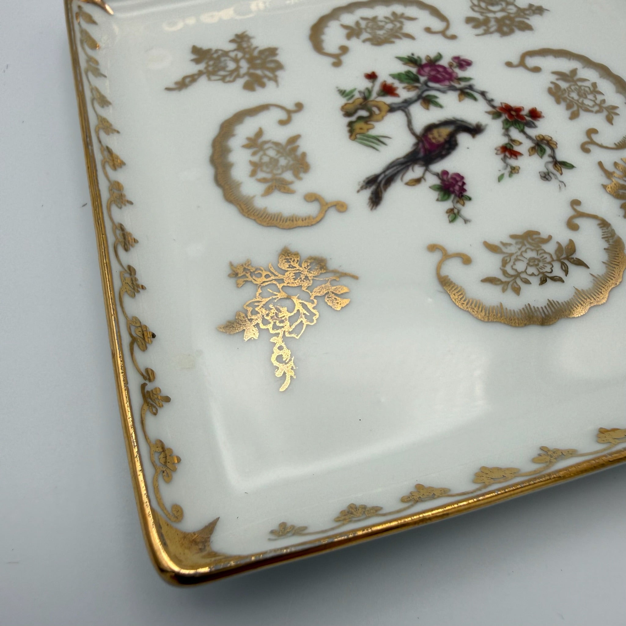 Antiker Limoges Teller I Quadratisch I Vögel Handbemalt I Chavagnac I Um 1900 Limoges