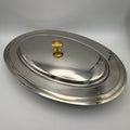 WMF Vintage Legumiere Oval I Cromargan & Messingknauf I Servierschale mit Deckel 1980er I Entree-Schale 34,5 cm WMF