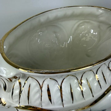 Prunkschale mit Deckel Keramus R. Capodimonte I Große Porzellan Terrine Handbemalt Gold I Italien um 1960 Keramos
