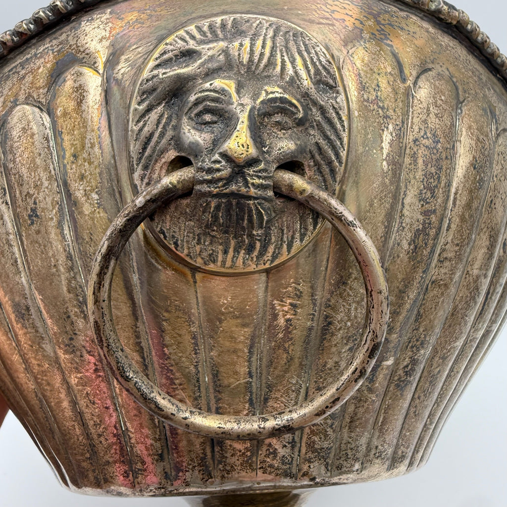 Antike Jardiniere Prunkschale Löwenköpfe Gründerzeit versilbert Messing Korb Showroom Ansbach