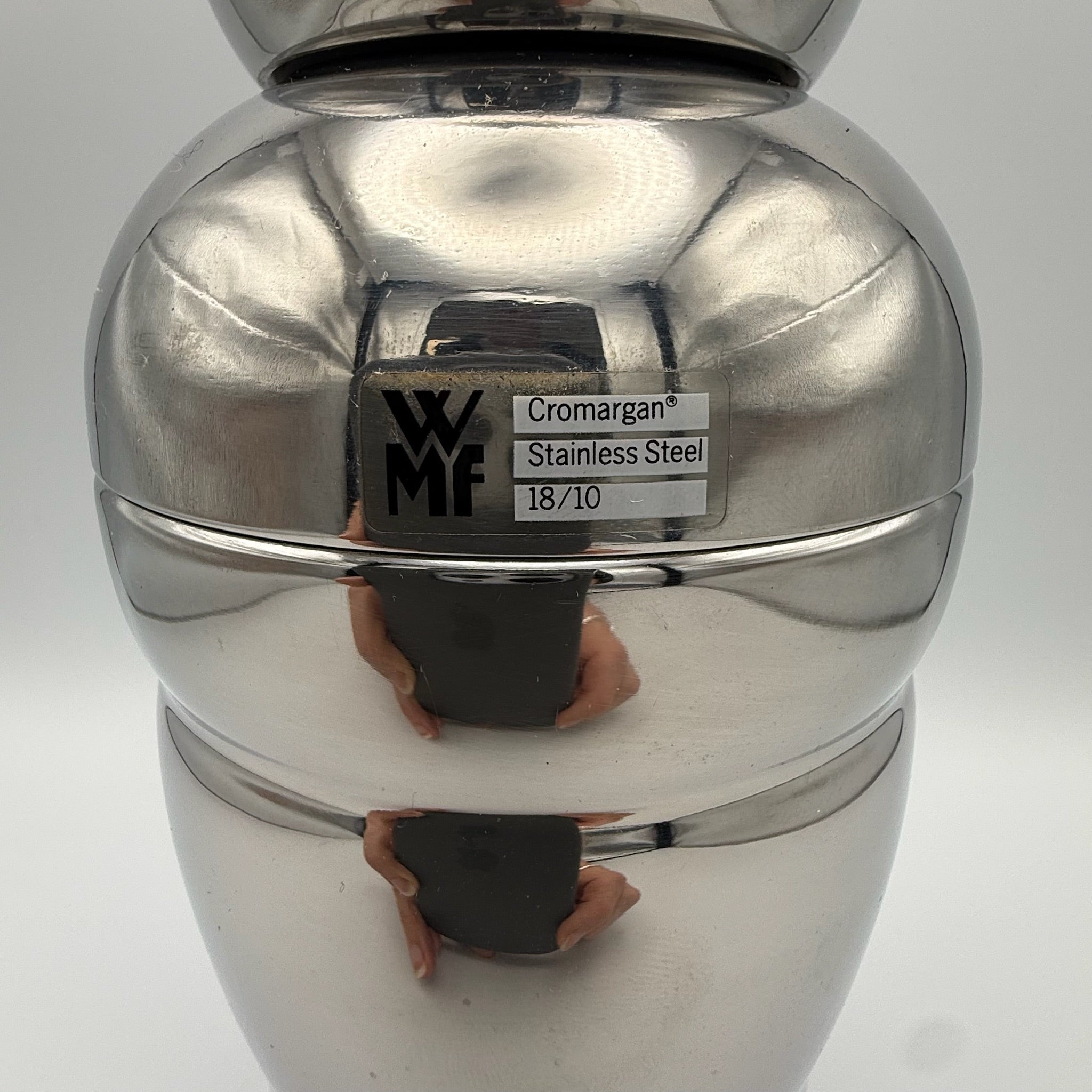 WMF Design-Cocktailshaker I Entwurf Matteo Thun 1980er I Cromargan 18/10 I Original-Aufkleber I Postmodern 21 cm WMF