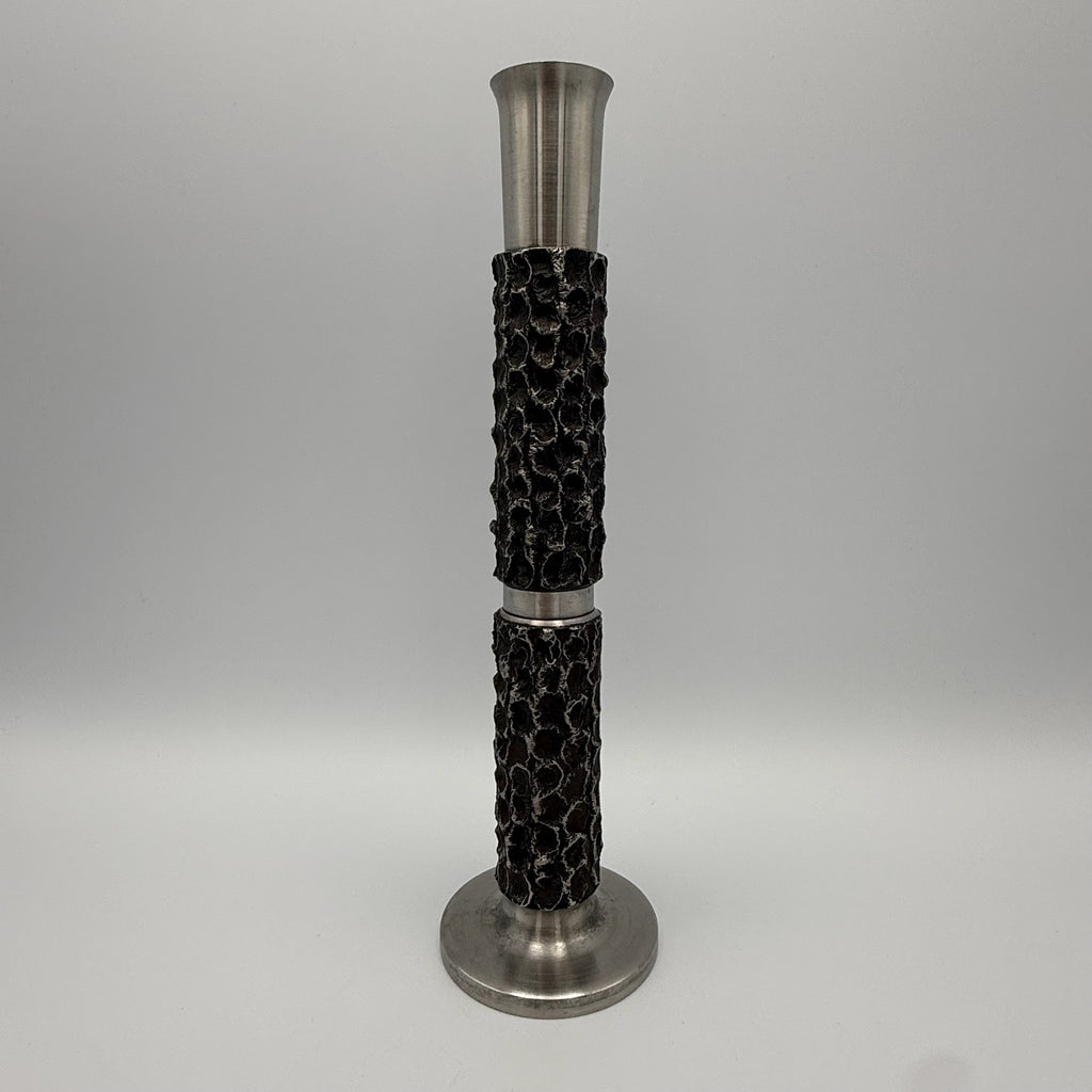 BMF Brutalist Solitär Vase I Rinden Struktur & Patina I Comet Stil 1970er I Space Age Metall Kunst I 22 cm BMF