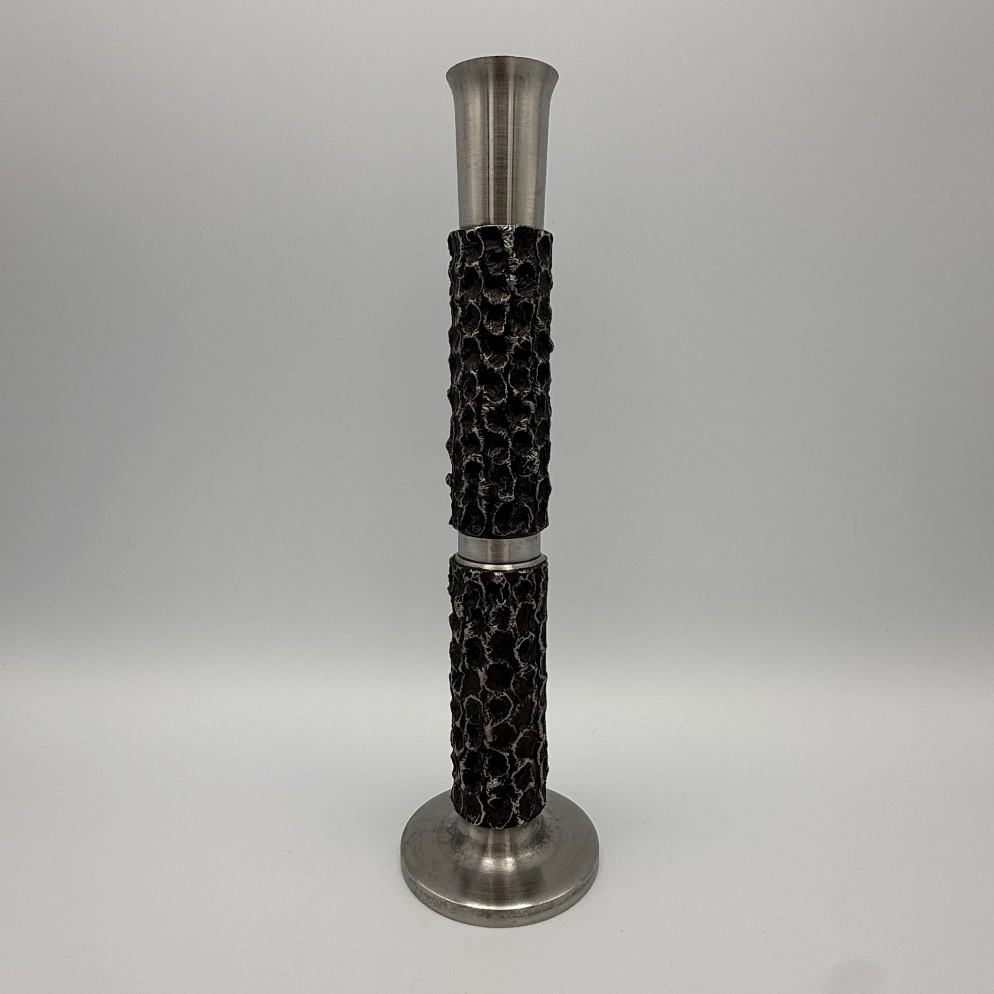 BMF Brutalist Solitär Vase I Rinden Struktur & Patina I Comet Stil 1970er I Space Age Metall Kunst I 22 cm BMF