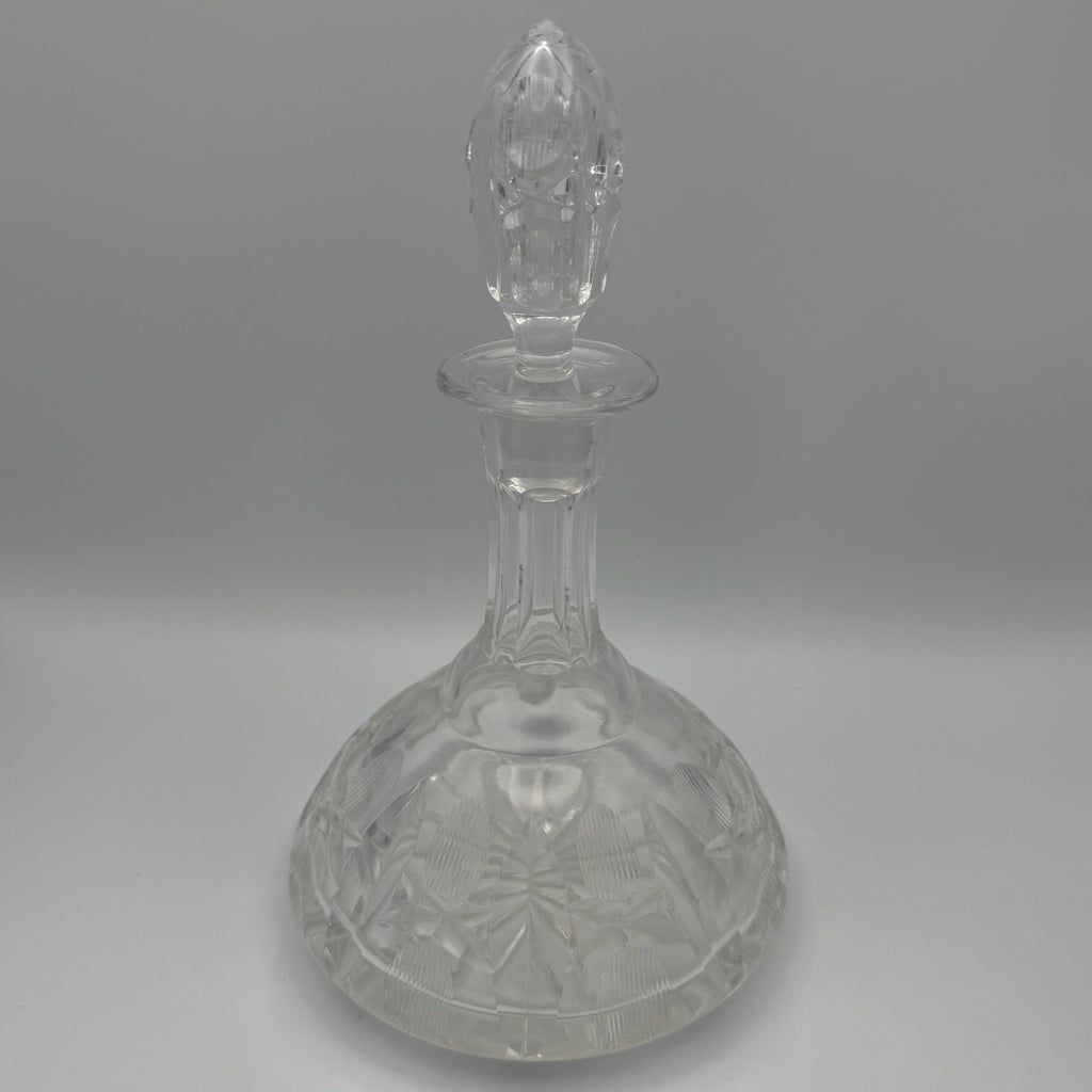 Schwere Vintage Glas Karaffe mit Kugelverschluss Flache Form Eisboden 25cm 1088g Showroom Ansbach