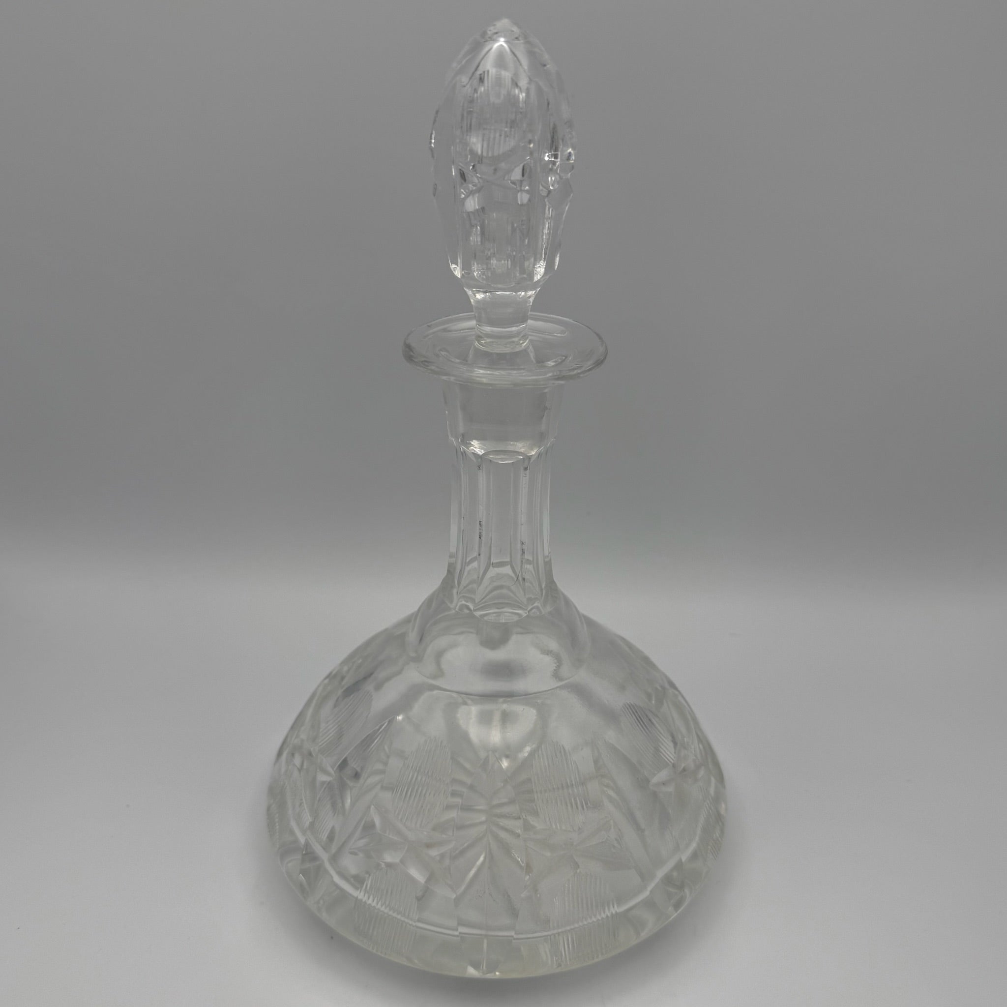 Schwere Vintage Glas Karaffe mit Kugelverschluss Flache Form Eisboden 25cm 1088g Showroom Ansbach