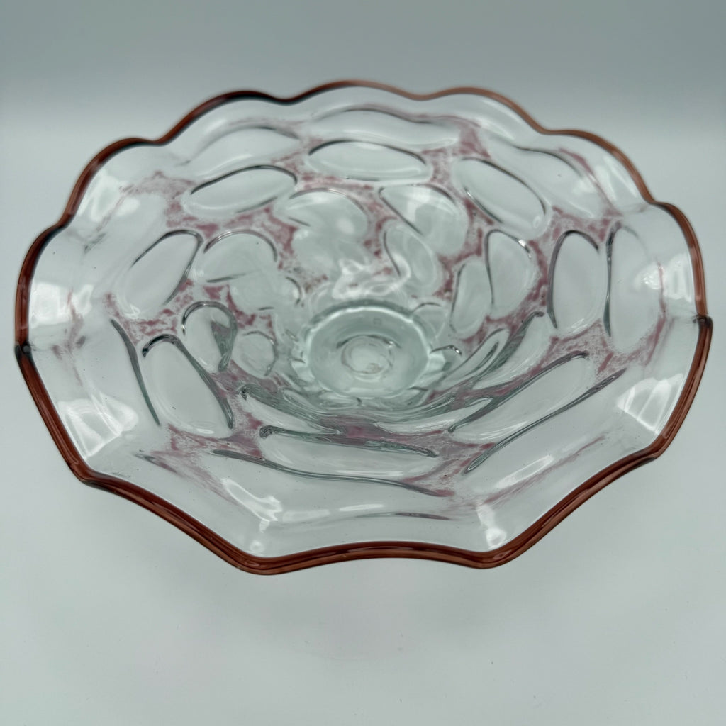 Erwin Gaschler Studioglas Schale I Unikat 1989 Signiert I Rostrot Rosé I Glaskunst Modern Art I 24,5 cm E. Gaschler