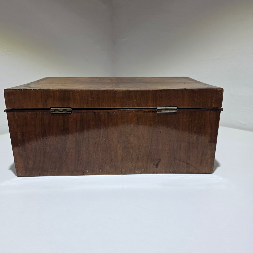 Antike Nähschatulle Holz Kassette um 1880 mit Einsatz Inschrift Schmuckkästchen Showroom Ansbach