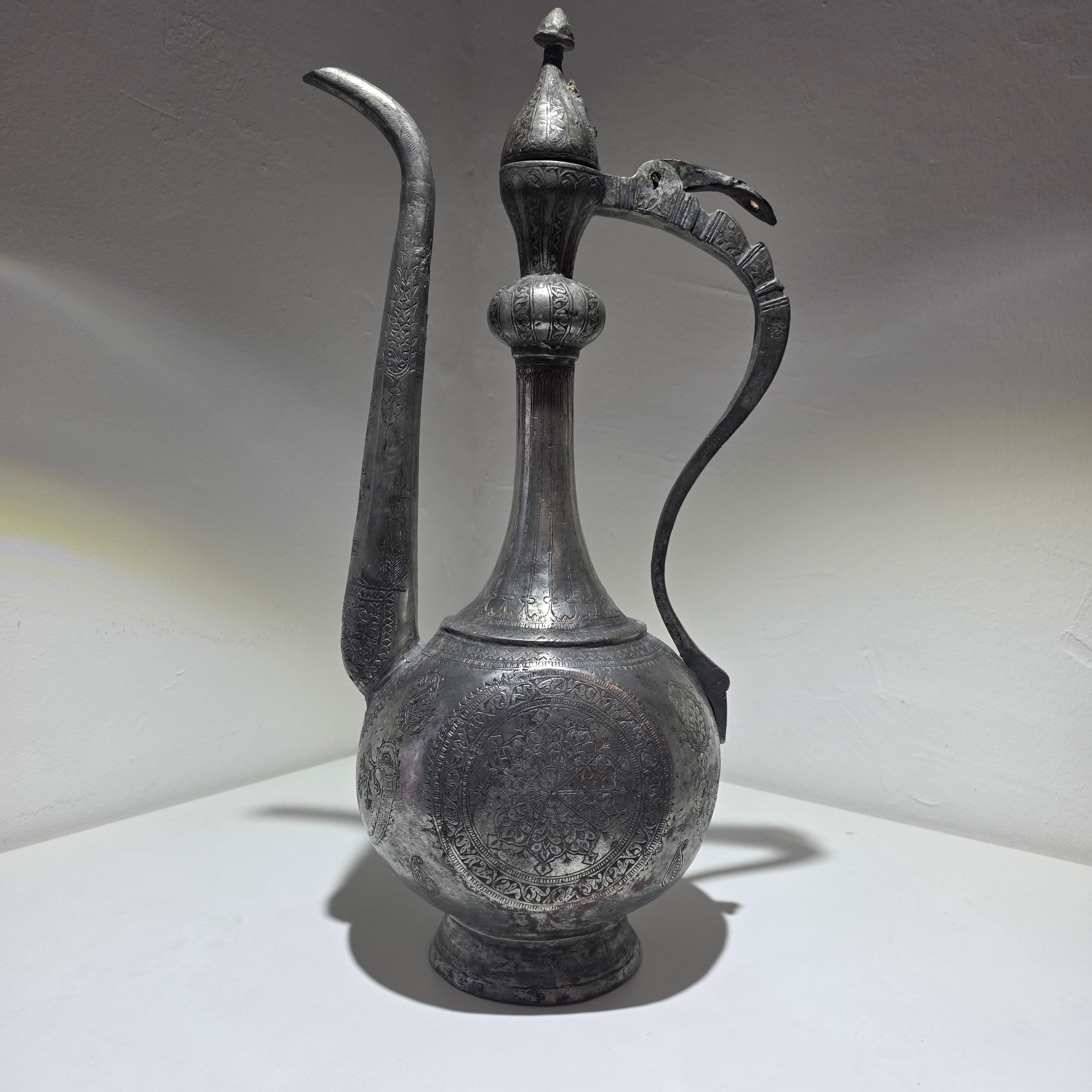 Antike Kadschar Kanne um 1840 I Persisch Osmanisch Kupfer versilbert Handarbeit Showroom Ansbach