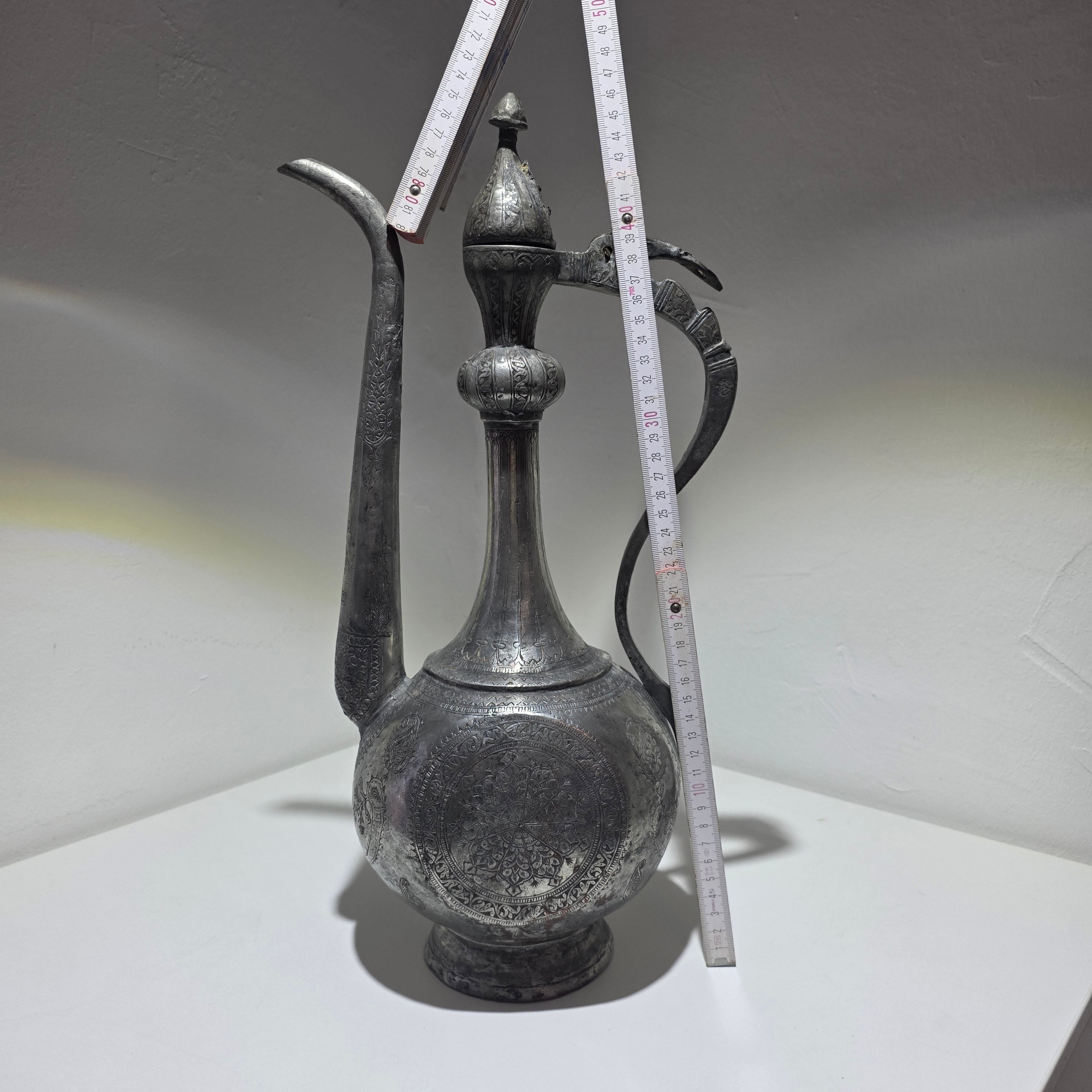 Antike Kadschar Kanne um 1840 I Persisch Osmanisch Kupfer versilbert Handarbeit Showroom Ansbach