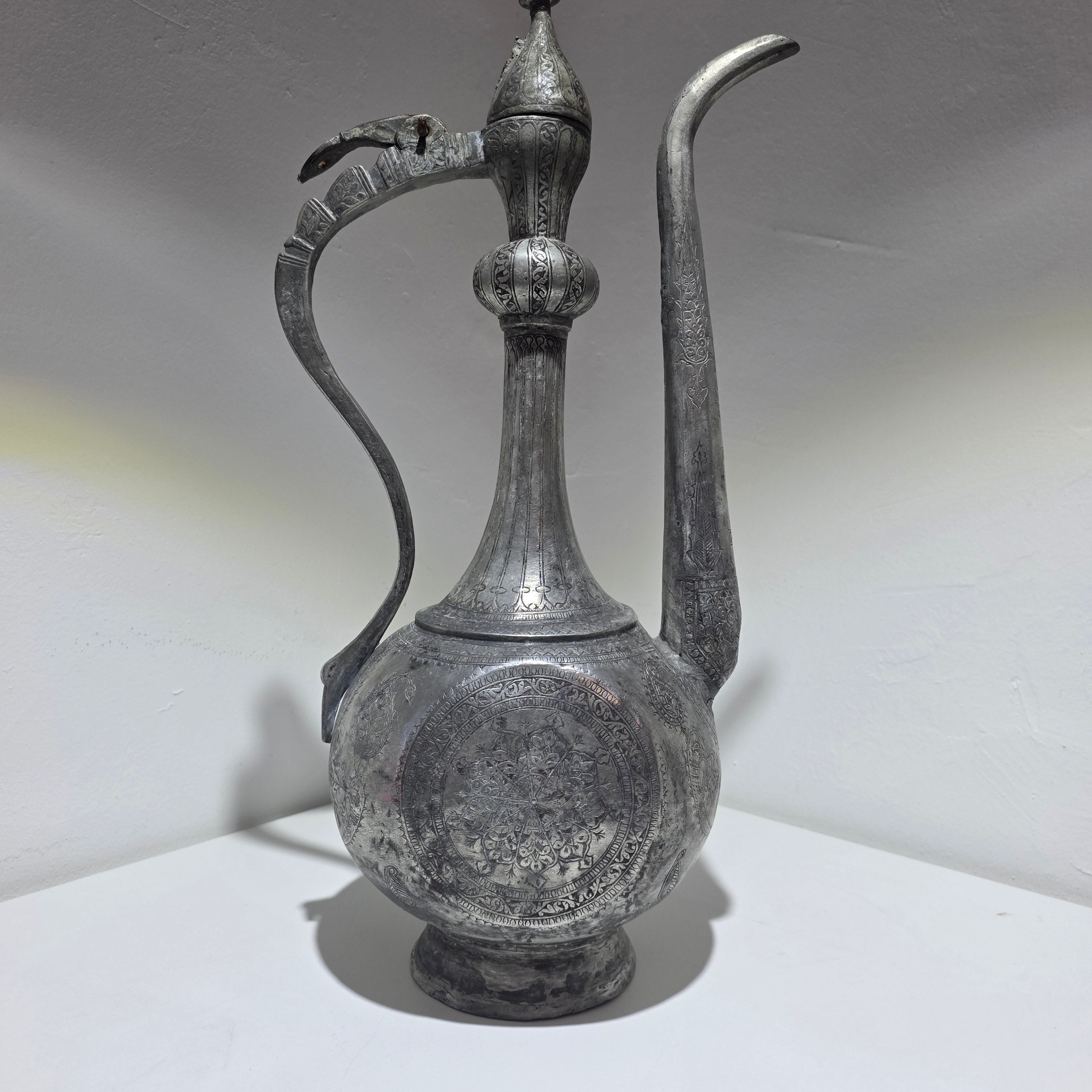 Antike Kadschar Kanne um 1840 I Persisch Osmanisch Kupfer versilbert Handarbeit Showroom Ansbach
