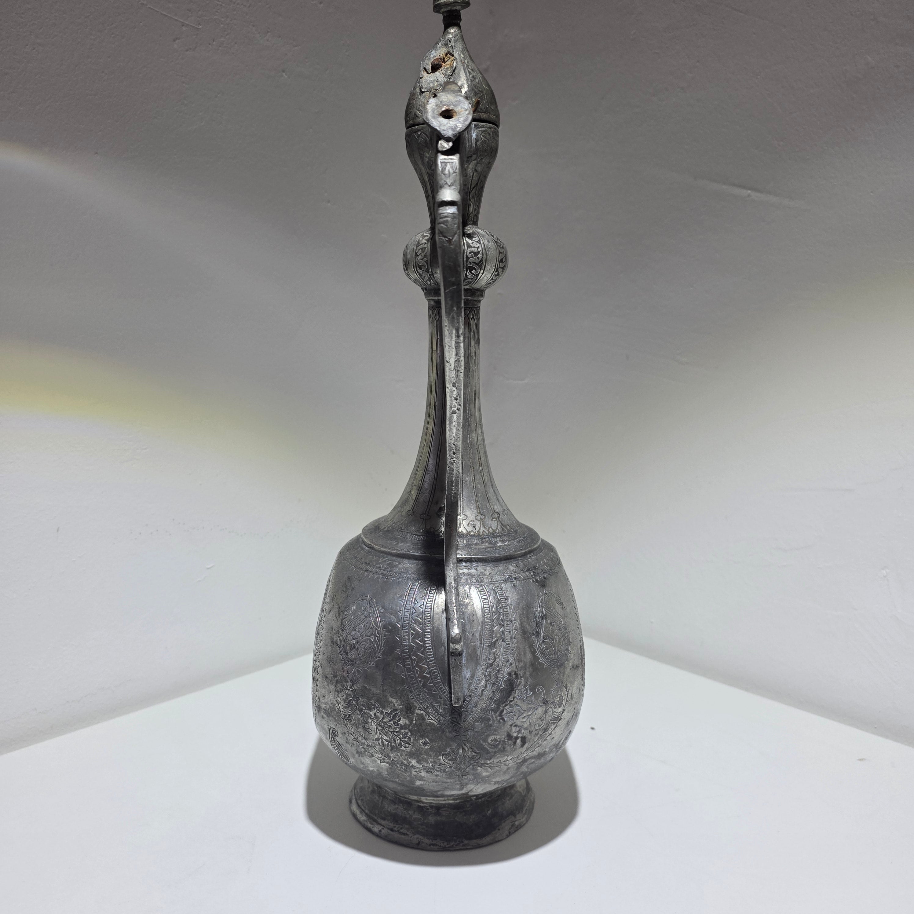 Antike Kadschar Kanne um 1840 I Persisch Osmanisch Kupfer versilbert Handarbeit Showroom Ansbach
