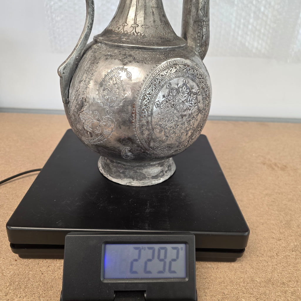 Antike Kadschar Kanne um 1840 I Persisch Osmanisch Kupfer versilbert Handarbeit Showroom Ansbach
