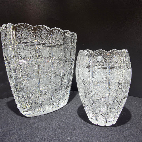 2x schwere Bleikristall Vasen Handgeschliffen 3,93 kg Kristallglas Böhmen Art Nachtmann Showroom Ansbach