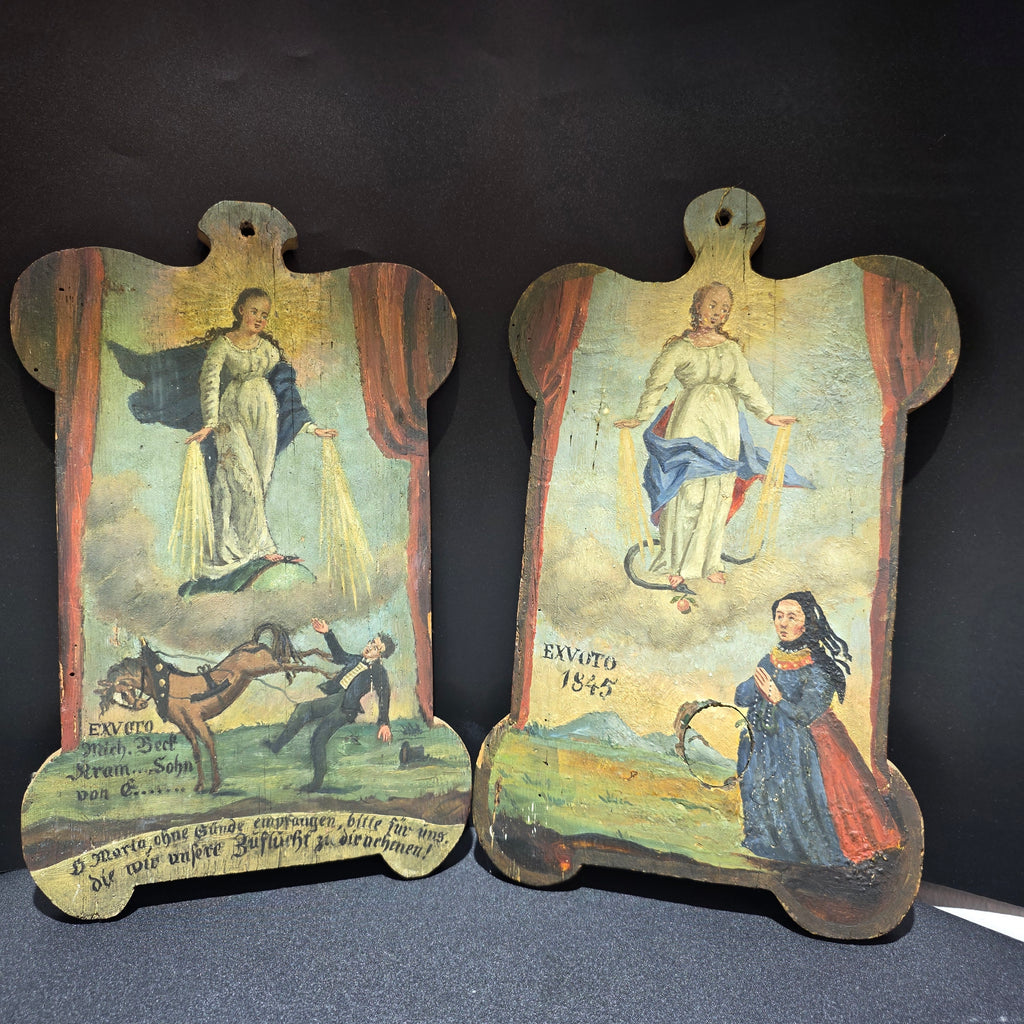 Antikes Ex Voto Paar 1843 Handgemalt Marienverehrung Votivbilder Bayern Showroom Ansbach