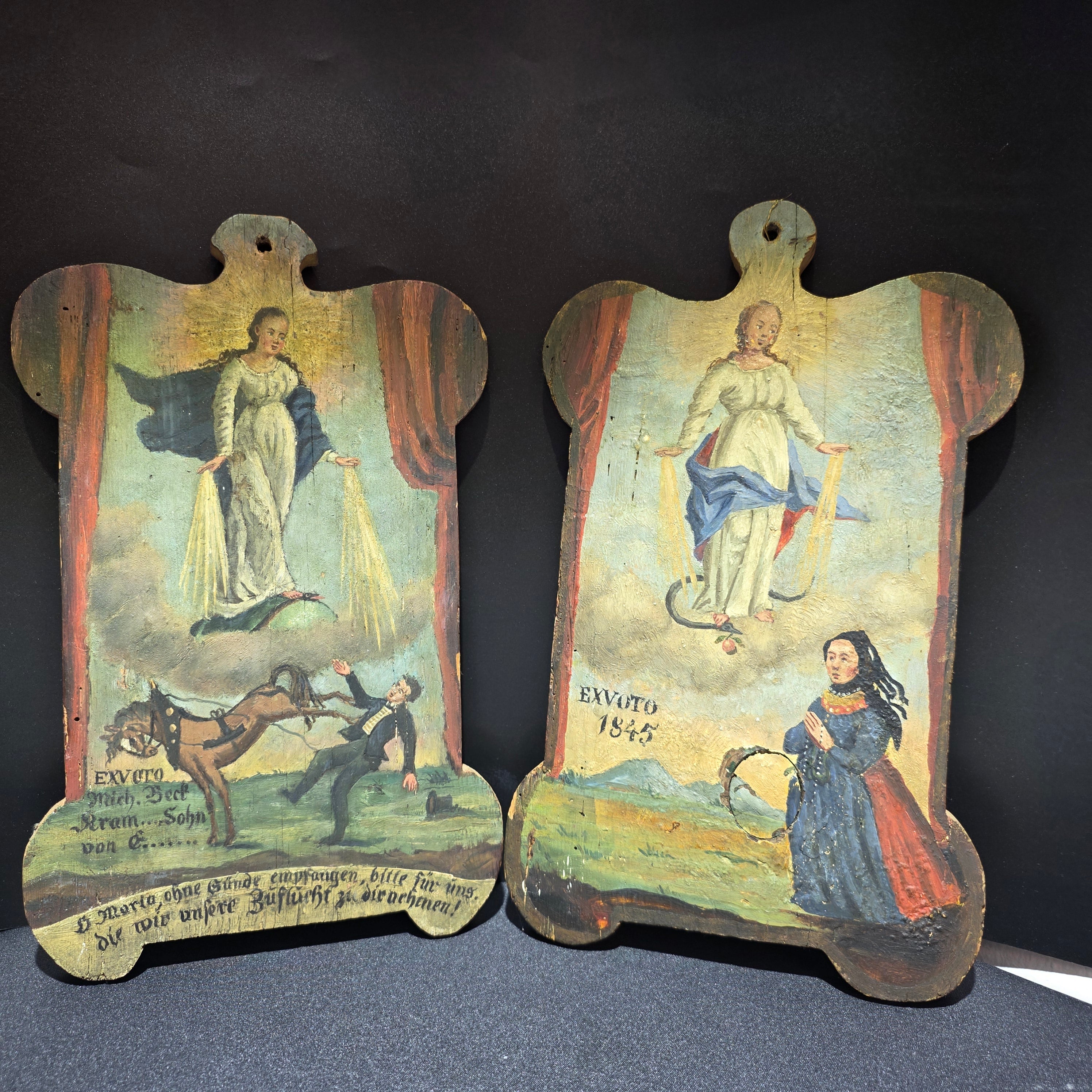Antikes Ex Voto Paar 1843 Handgemalt Marienverehrung Votivbilder Bayern Showroom Ansbach
