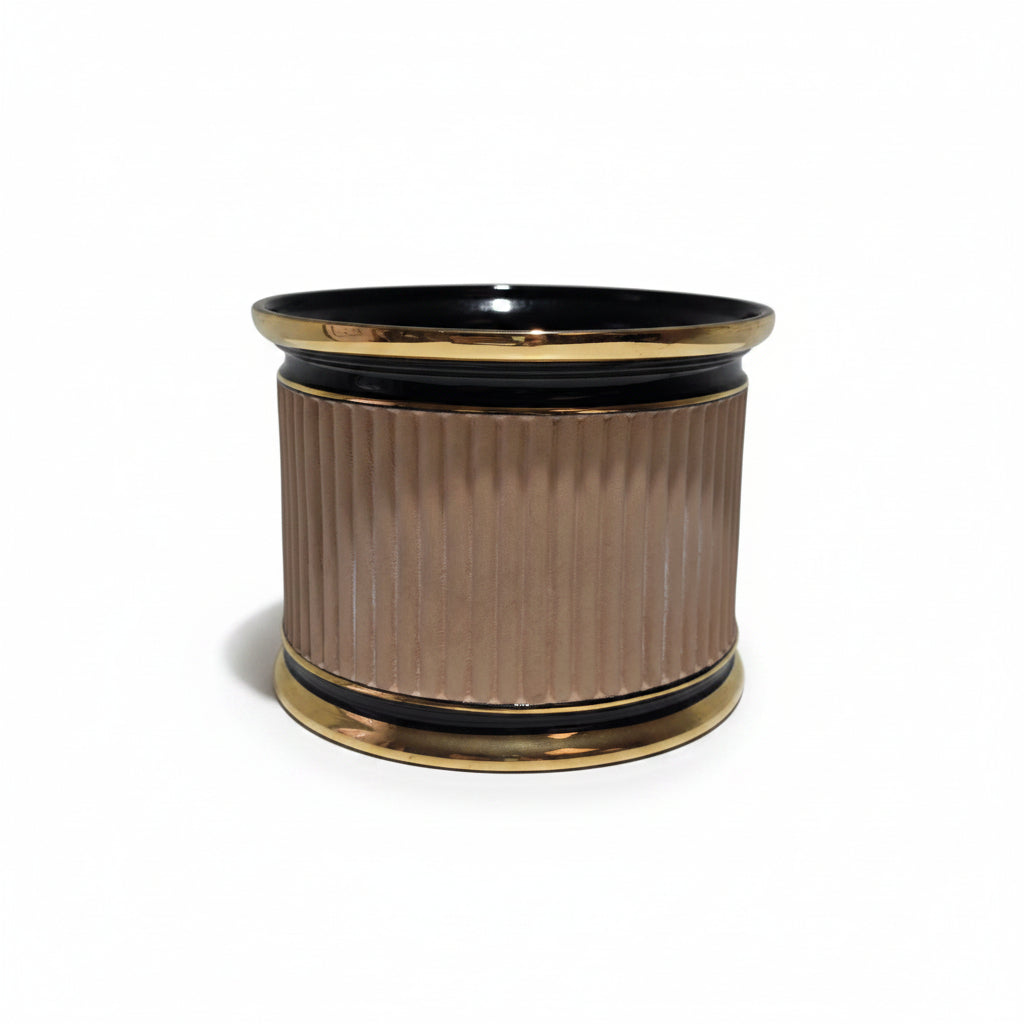Vintage Terrakotta Cachepot mit Goldrand – Mid Century Pflanzgefäß – 1970er Showroom Ansbach