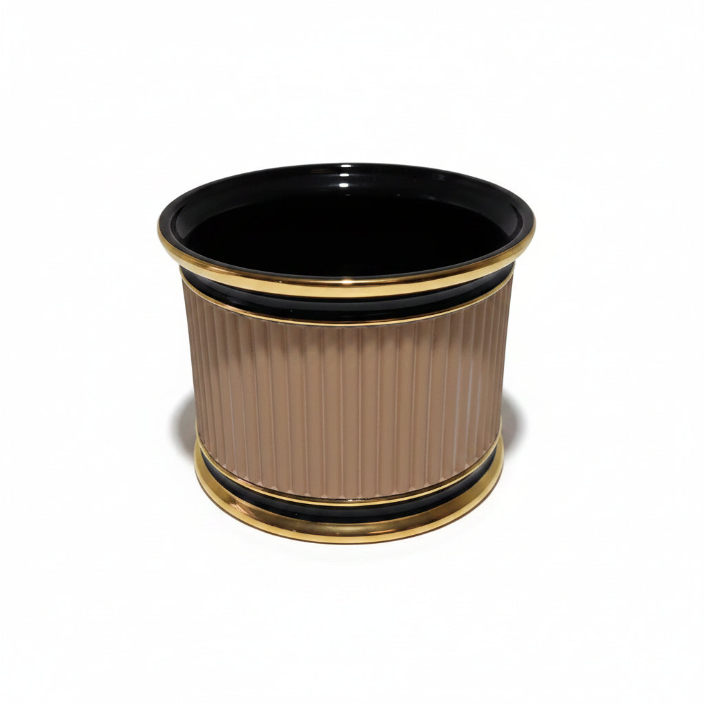 Vintage Terrakotta Cachepot mit Goldrand – Mid Century Pflanzgefäß – 1970er Showroom Ansbach
