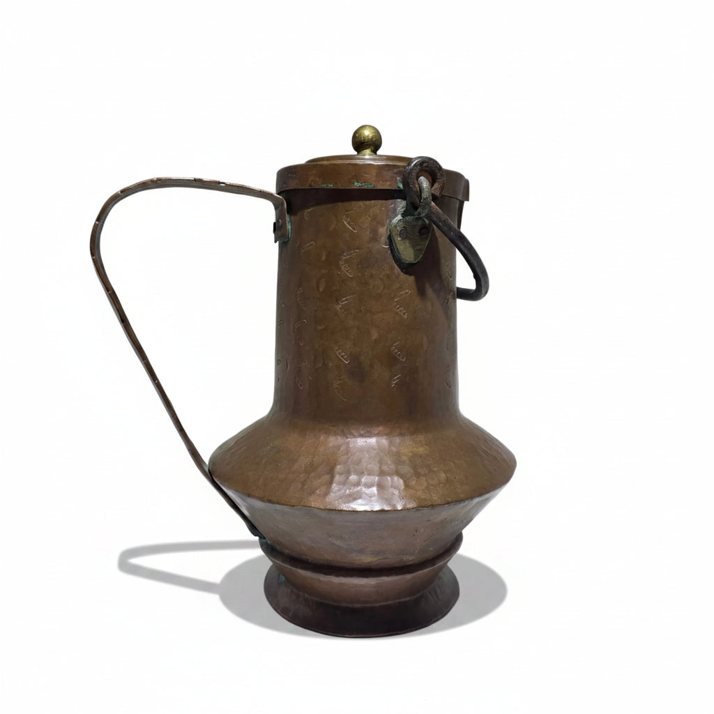Antiker Kupfer Wasserkrug handgehämmert mit Deckel 32 cm Showroom Ansbach