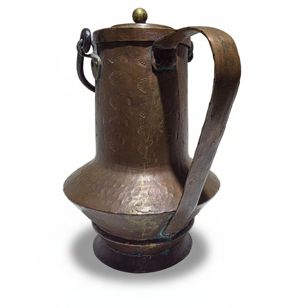 Antiker Kupfer Wasserkrug handgehämmert mit Deckel 32 cm Showroom Ansbach