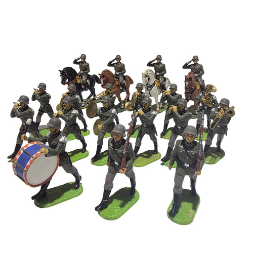 19 Hausser Elastolin Figuren 7 cm – Militärkapelle Musiker Reiter – Original mit Punkt Hausser