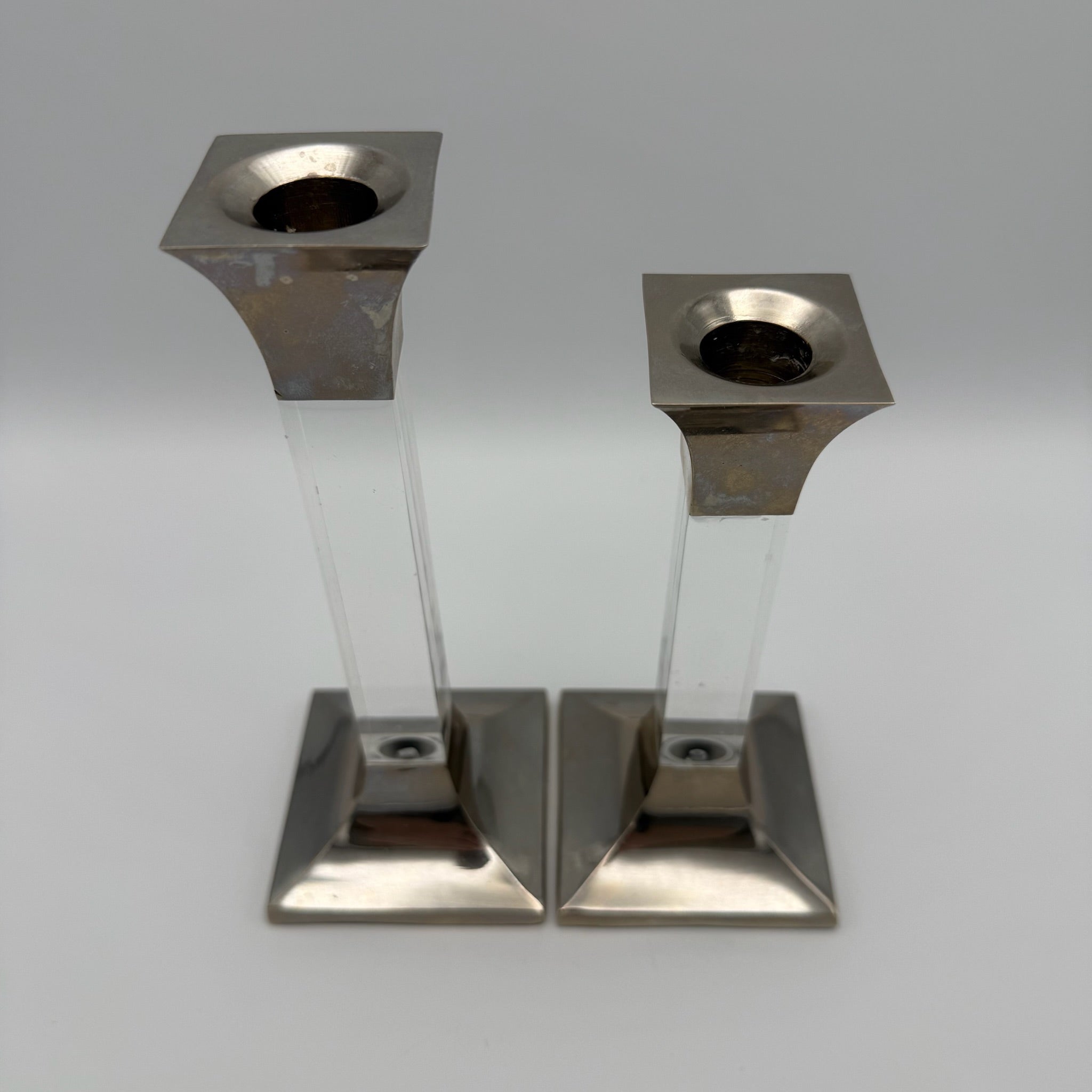 Paar Vintage Kerzenständer Lucite Acryl Silber Hollywood Regency 70er 80er Showroom Ansbach