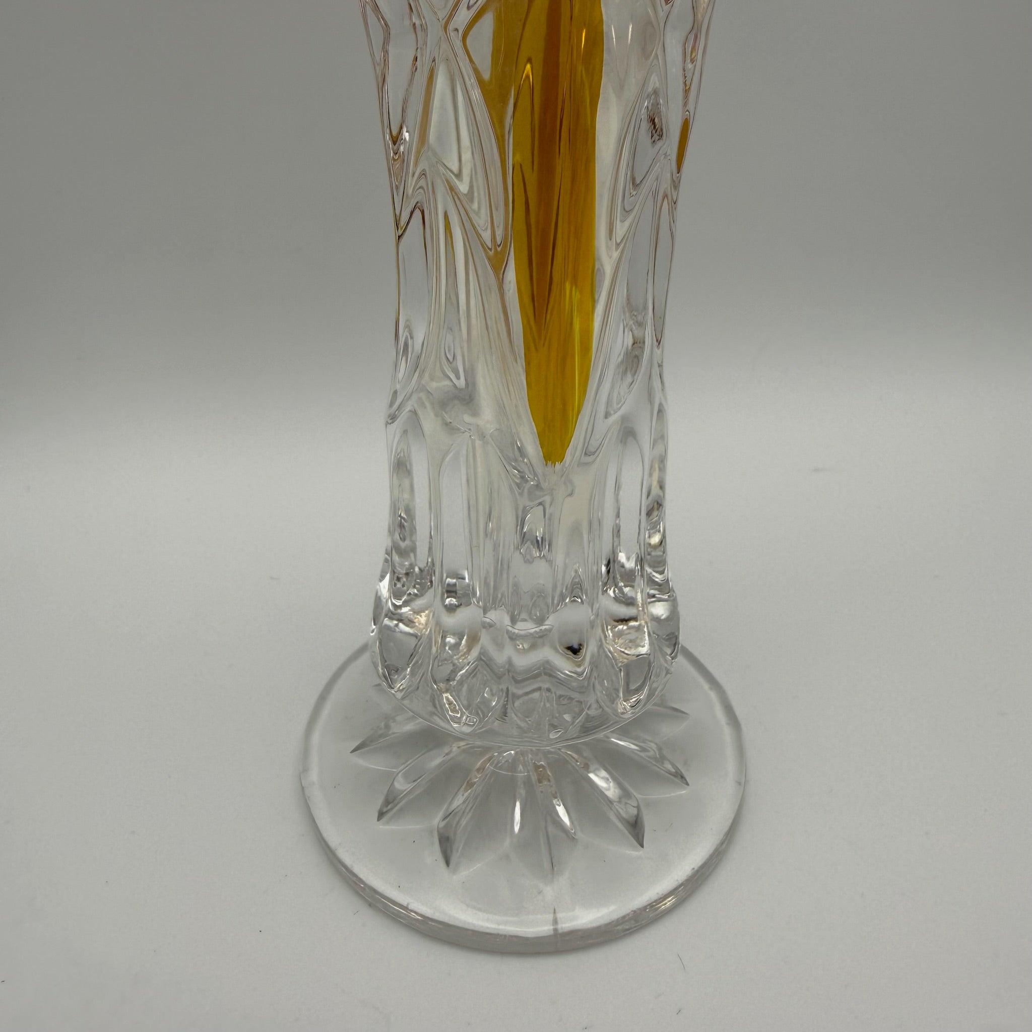 Vintage Kristall Vase Böhmen Bernstein Überfang Keilschliff Blume Medaillon edel Showroom Ansbach