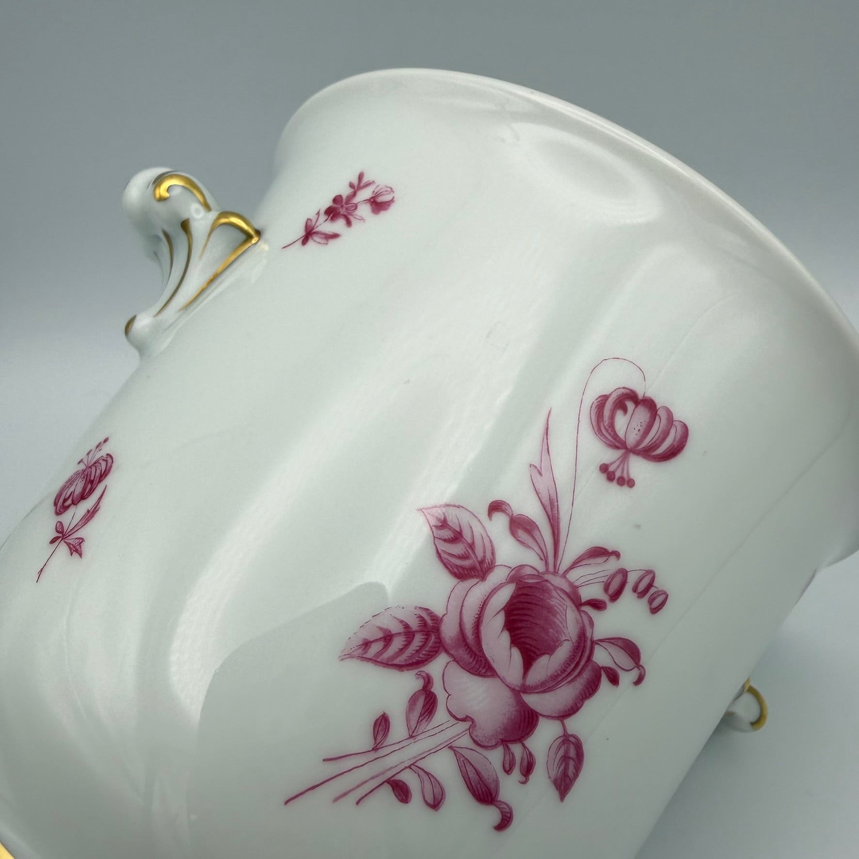 Hutschenreuther Selb Cachepot I Übertopf I Dresden Purpur Rose I Golddekor I Vintage 1950er I 13 cm Hutschenreuther