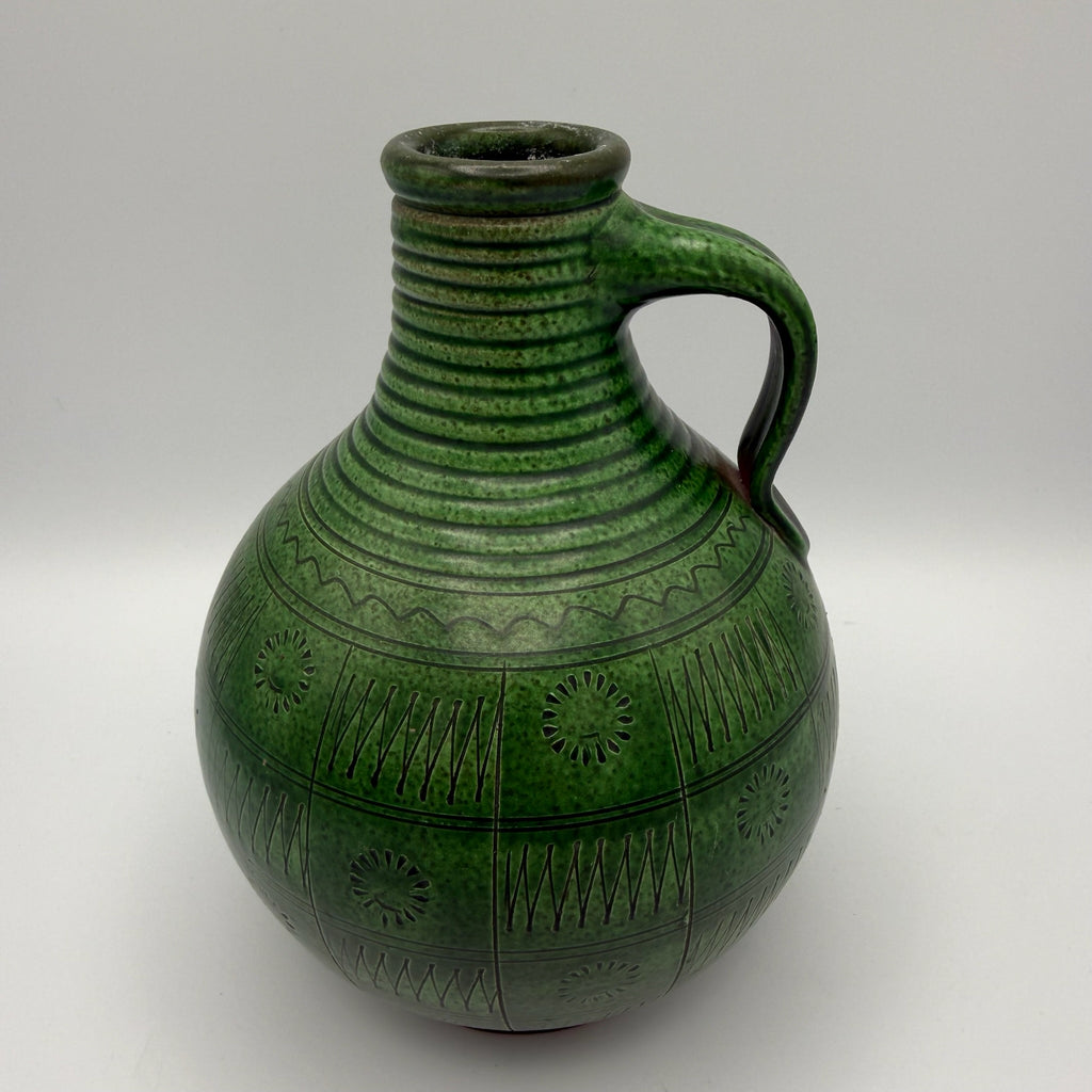 Wilhelm Kagel Garmisch I Studio Keramik Vase I Sgraffito Ritzdekor Grün I 50er Jahre I 17 cm Showroom Ansbach