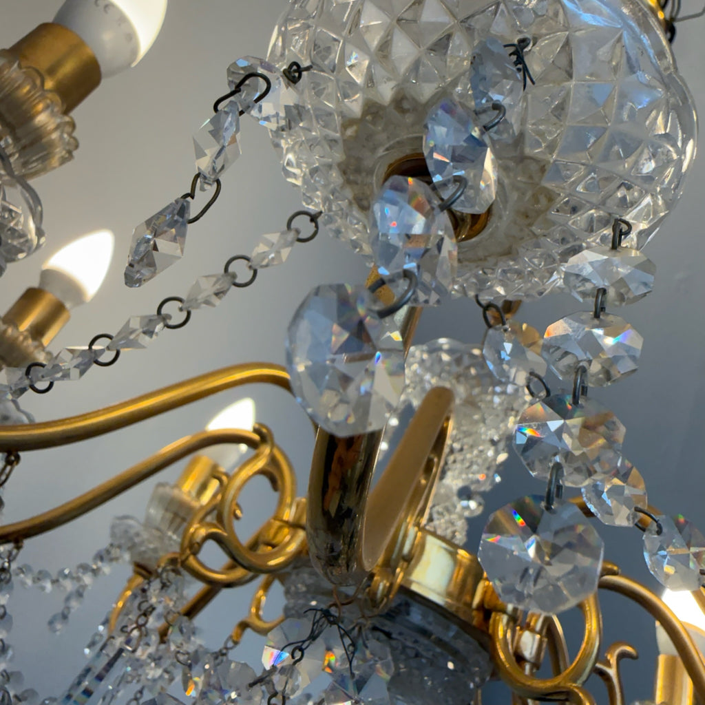 Prachtvoller 8-flammiger Kristall-Kronleuchter um 1960 I 14 Karat Echtgold-Vergoldung I Schweres Bleikristall Prunk-Chandelier 74 cm Showroom Ansbach