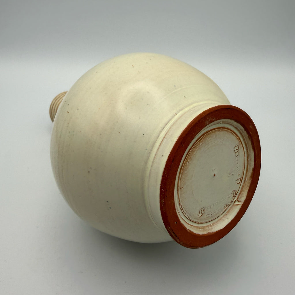Jürgel Keramik Elstra Studio-Vase I Rillenhals Creme Braun I DDR Kunsthandwerk 1970er I Boho Vintage 19,3 cm Jürgel Keramik