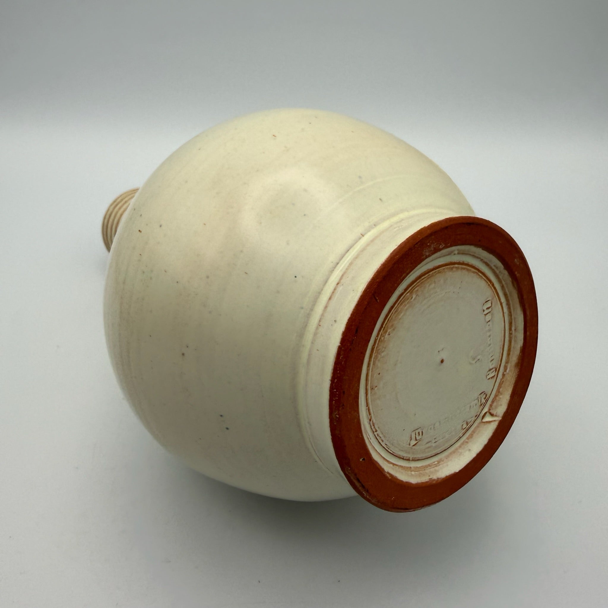 Jürgel Keramik Elstra Studio-Vase I Rillenhals Creme Braun I DDR Kunsthandwerk 1970er I Boho Vintage 19,3 cm Jürgel Keramik
